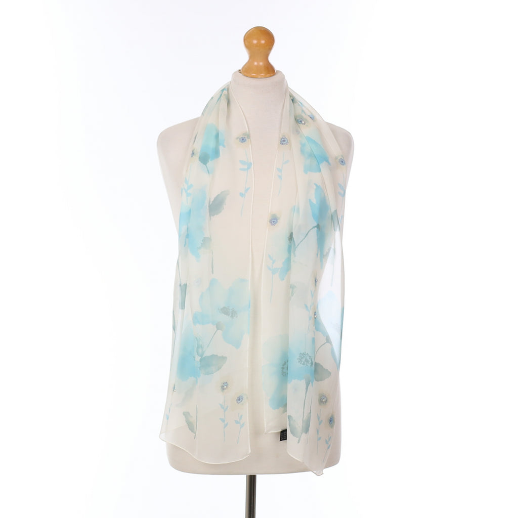 Viella Blue And White Floral Vintage Silk Scarf