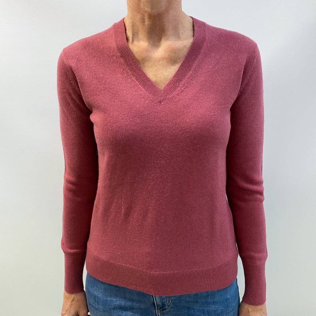 Dusky Rose Cashmere V Neck Jumper Small