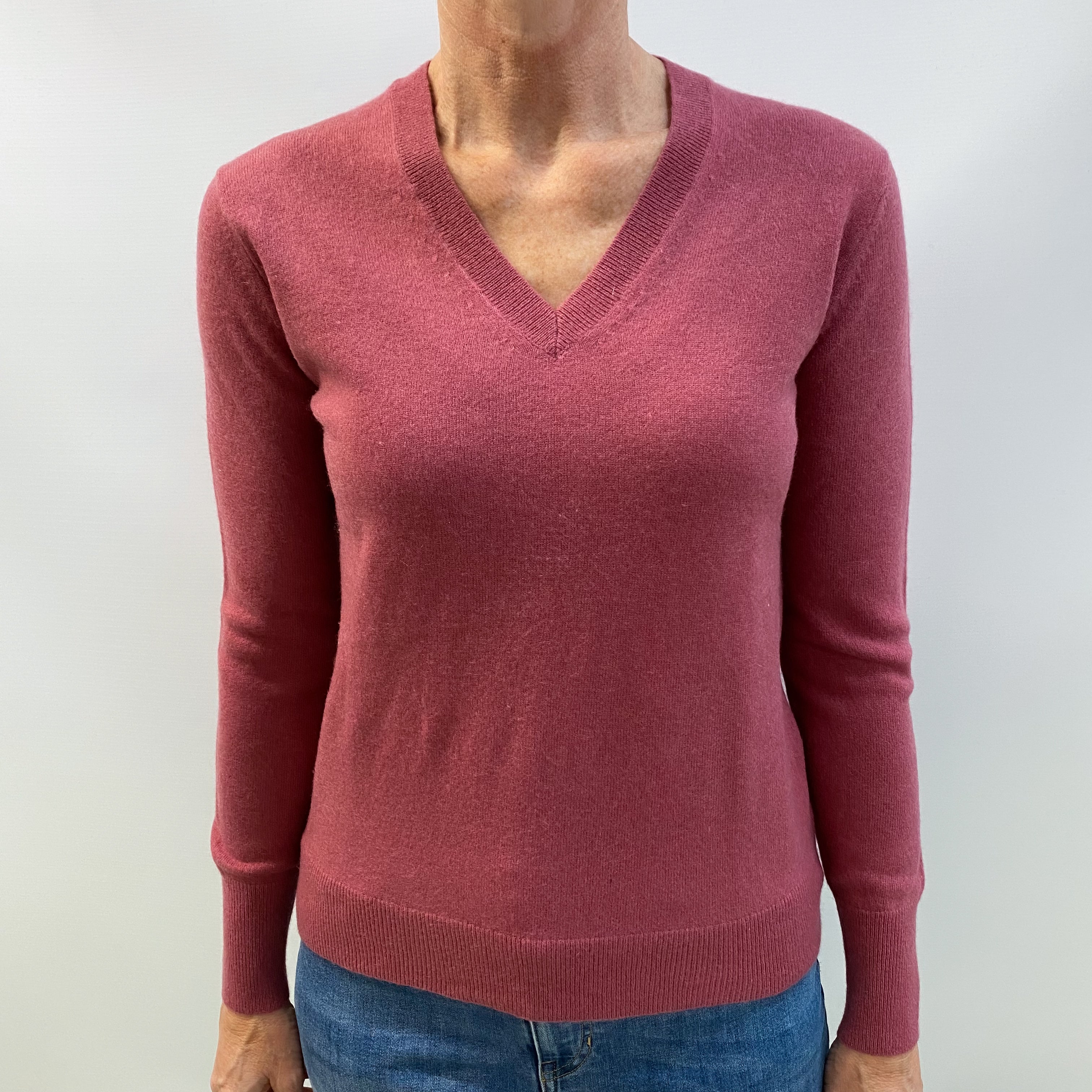 Dusky Rose Cashmere V Neck Jumper Small