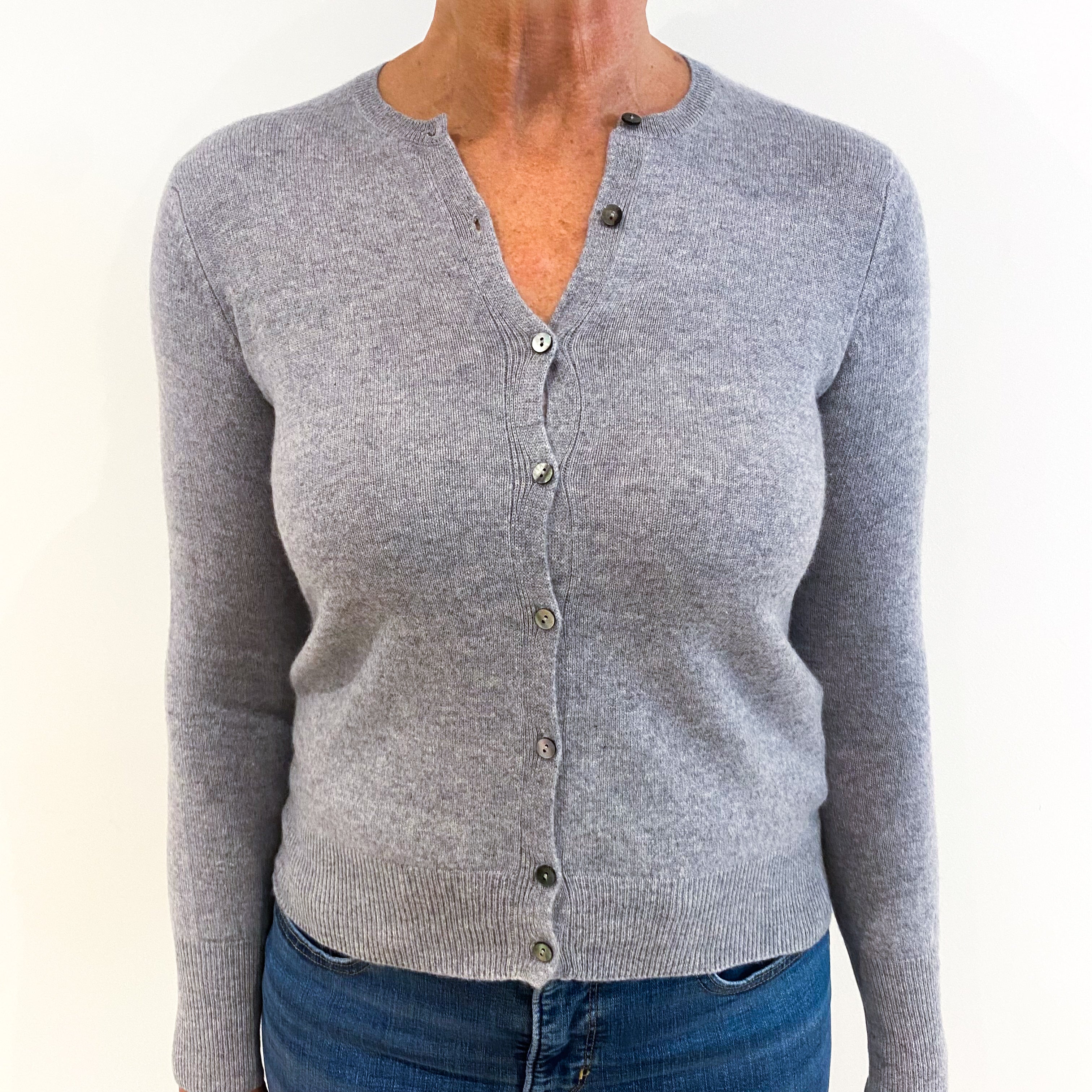 Smoke Grey Cashmere Crew Neck Cardigan Medium