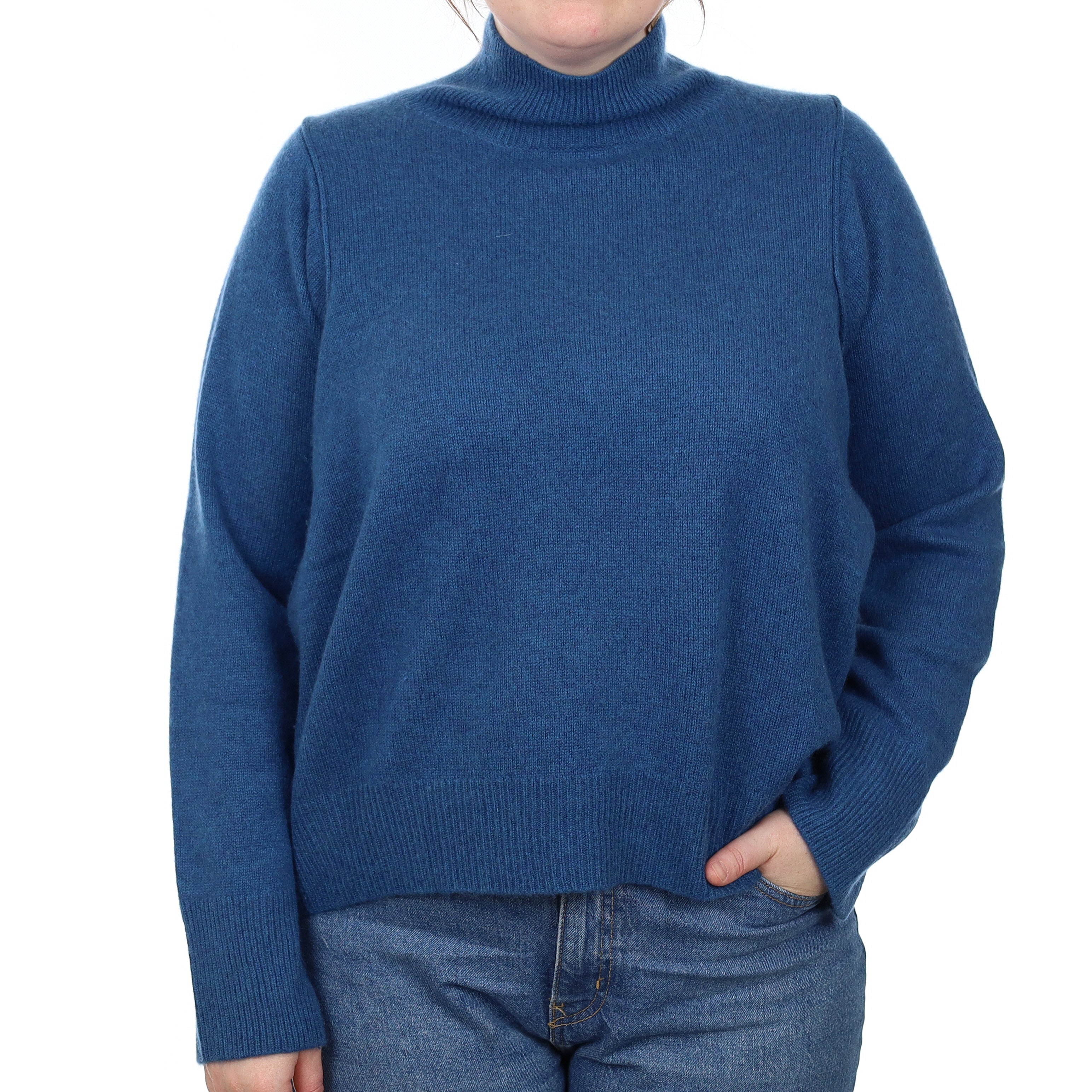Notshy Ocean Blue Heavy Knit Cashmere Turtle Neck Jumper Large