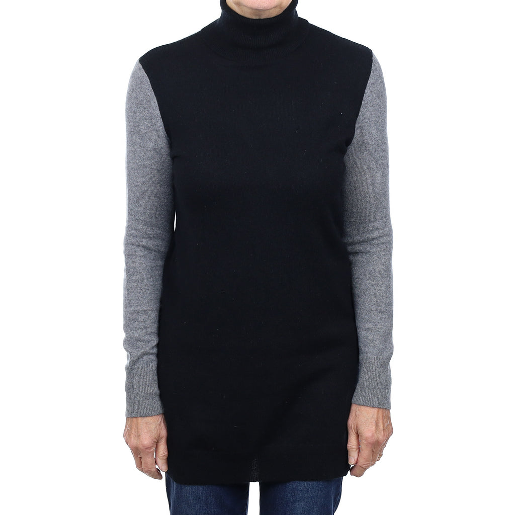 Black and Grey Cashmere Polo Neck Tunic Medium