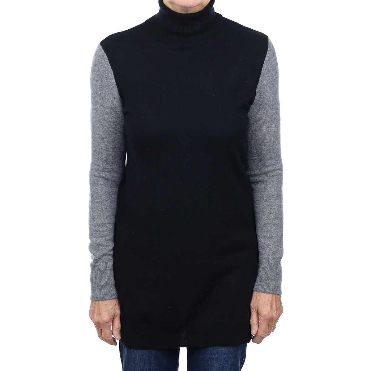 Black and Grey Cashmere Polo Neck Tunic Medium