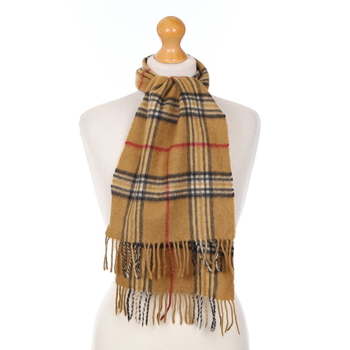 Toffee Brown And Red Checked Cashmere Woven Scarf