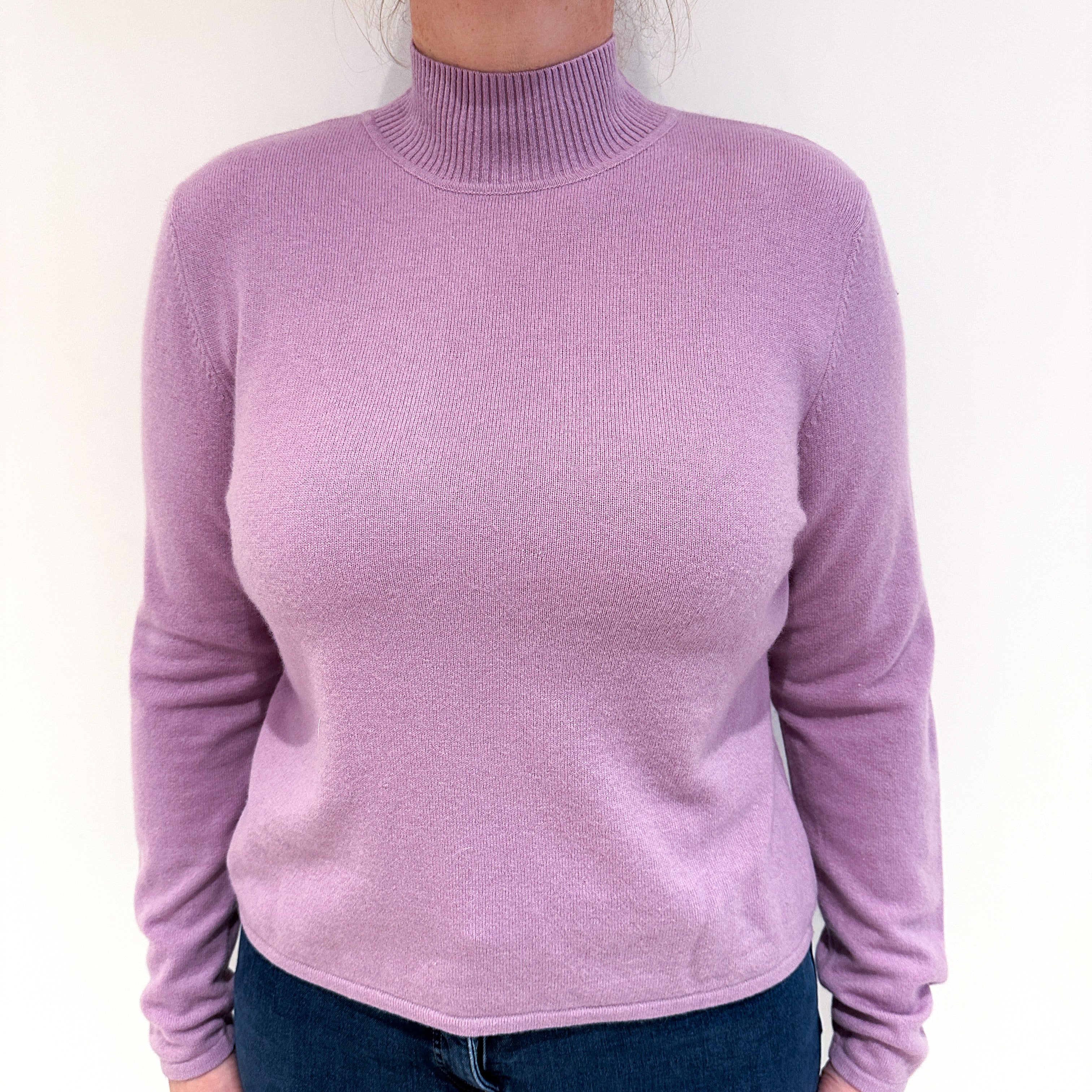 Lilac Purple Cashmere Turtle Neck Jumper Large