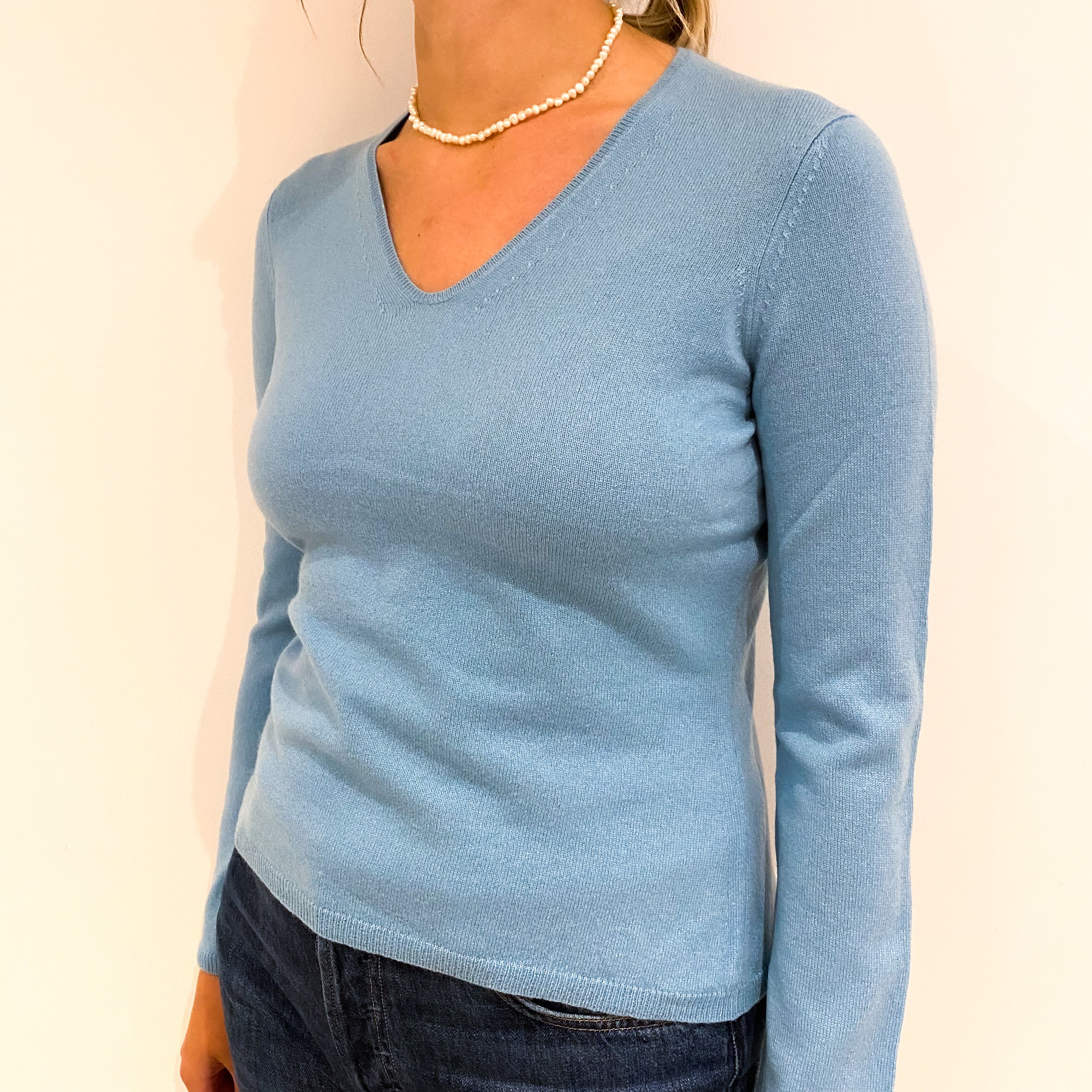 Sky Blue Cashmere V-Neck Jumper Small