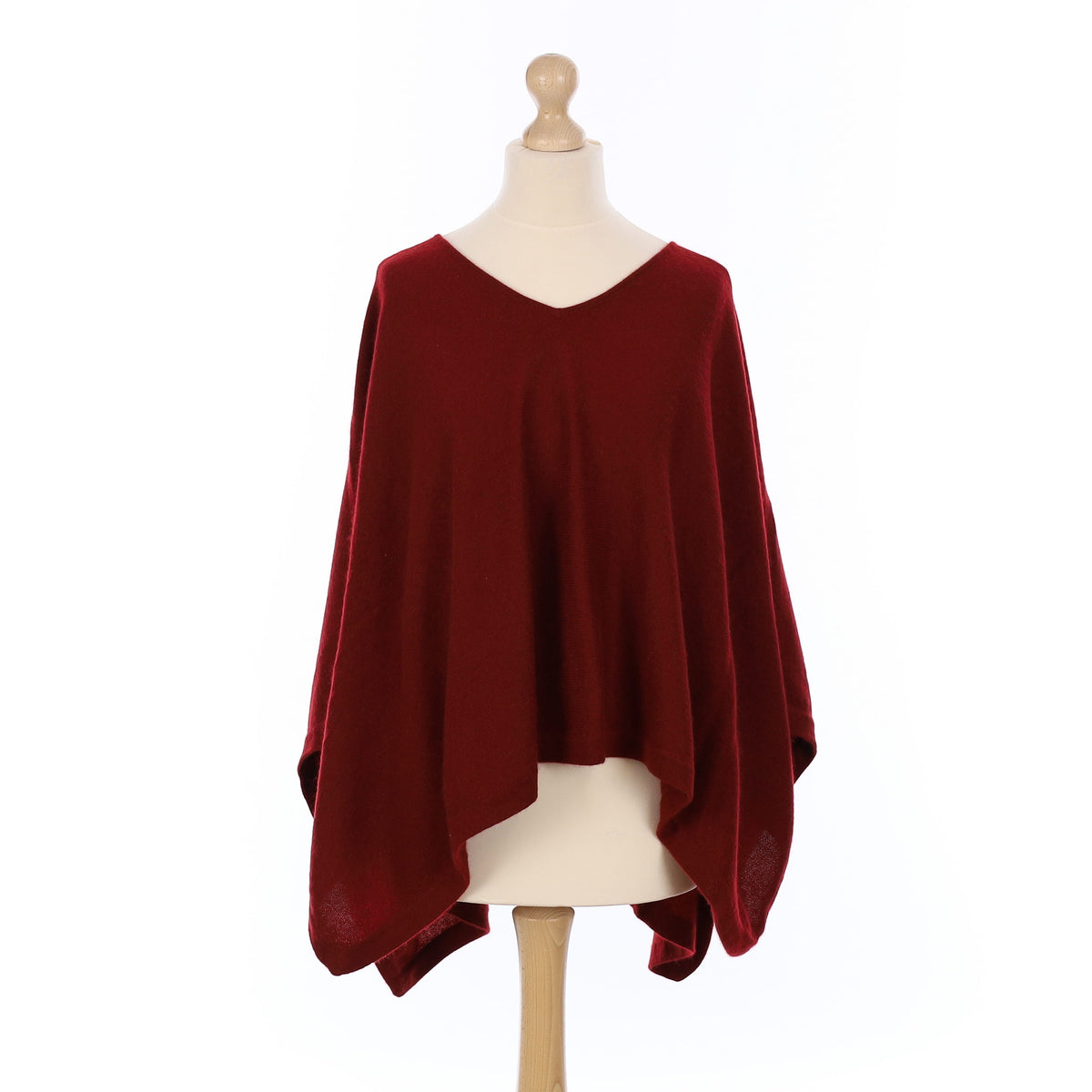 Maroon Red Cashmere V Neck Poncho
