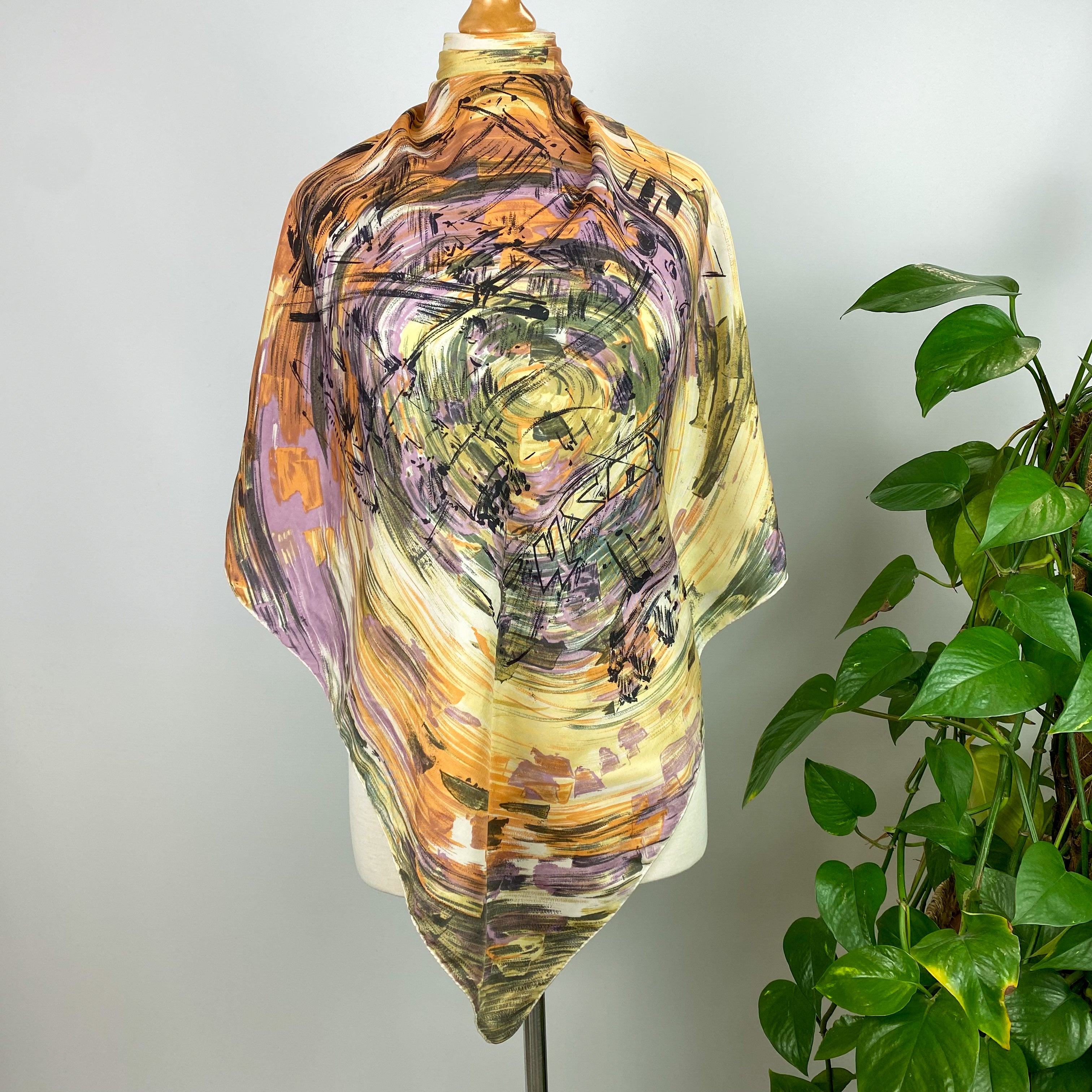Muted Oranges, Mauve and Black Abstract Silk Scarf