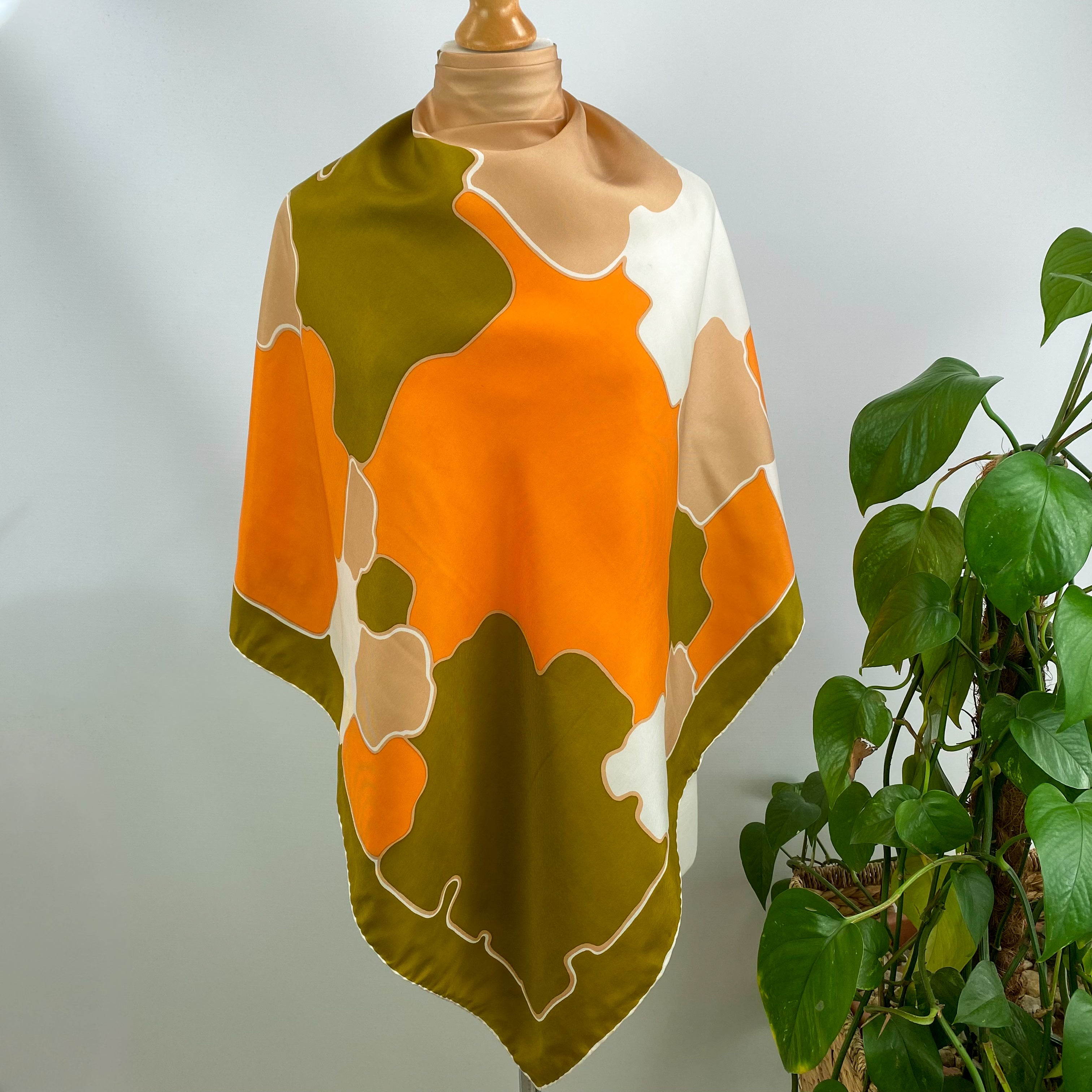 French Orange & Ochre Vintage Silk Scarf