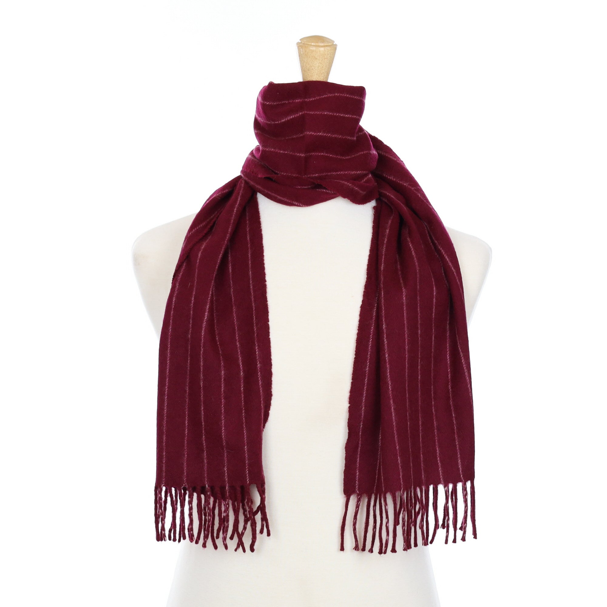 Mulberry Purple Striped Cashmere Fringed Woven Scarf