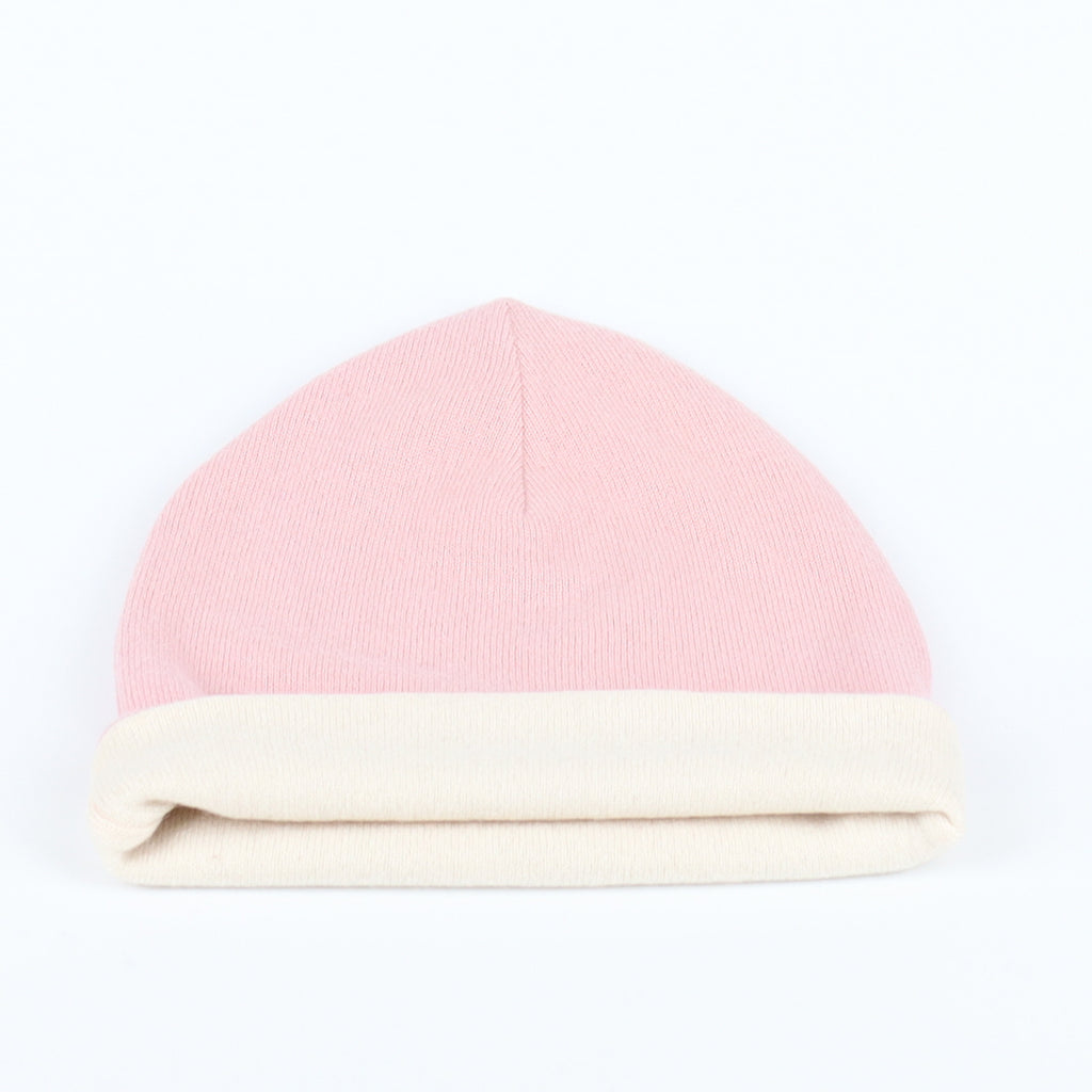 Soft Pink and Cream Reversible Cashmere Beanie Hat