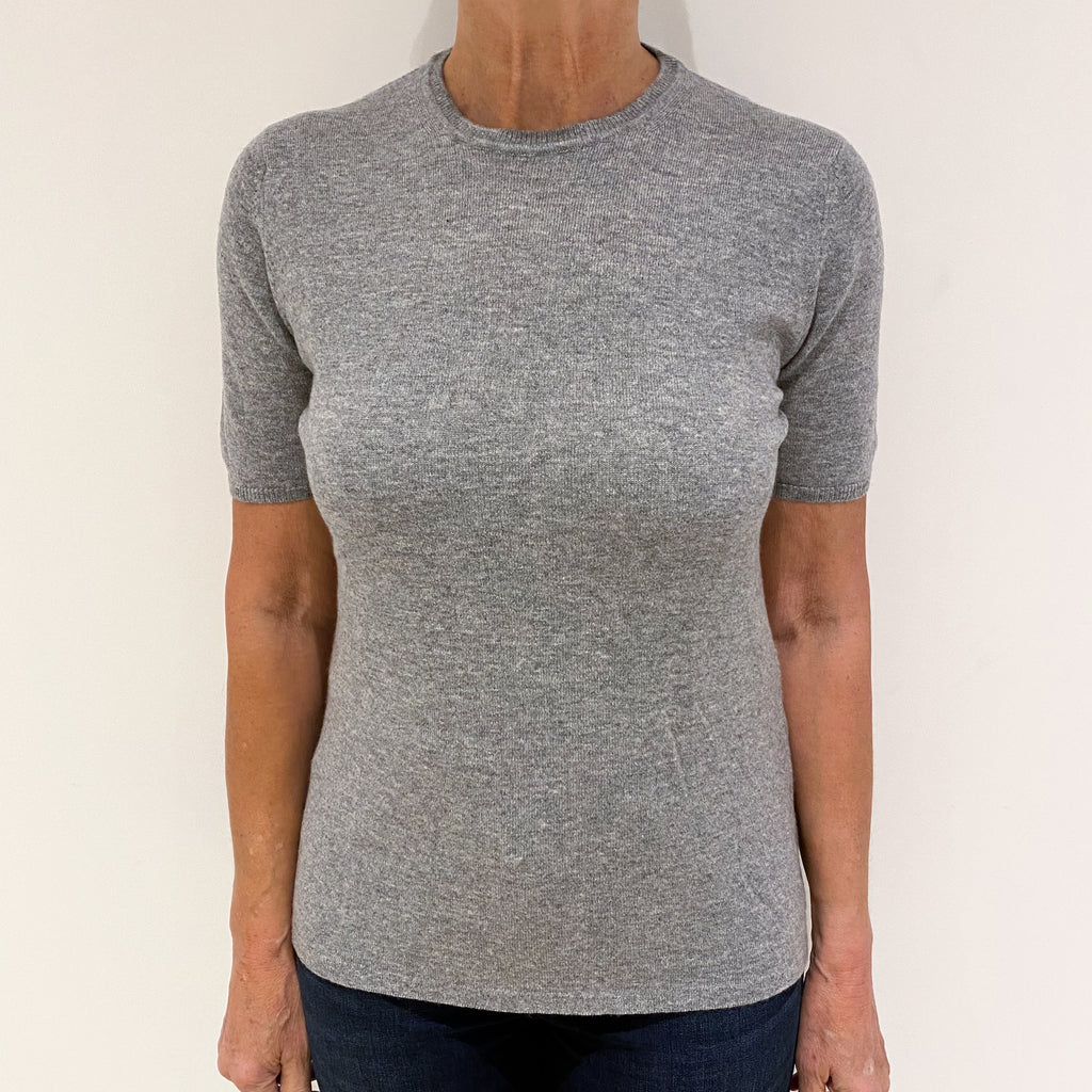 Brand New Scottish Ash Grey Short Sleeved Cashmere Crew Neck Jumper Medium