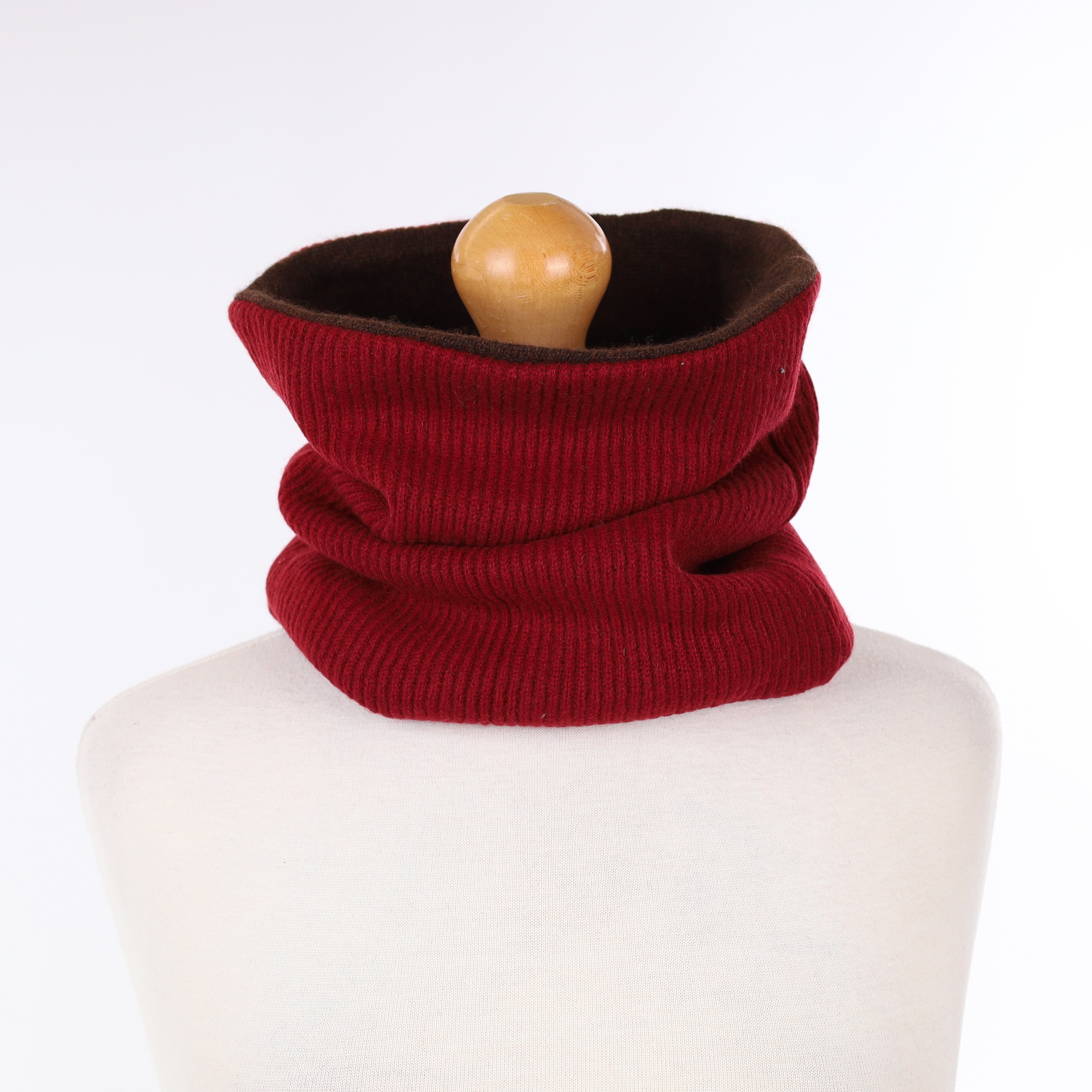 Burgundy Rib and Chocolate Luxury Double Layered Snood