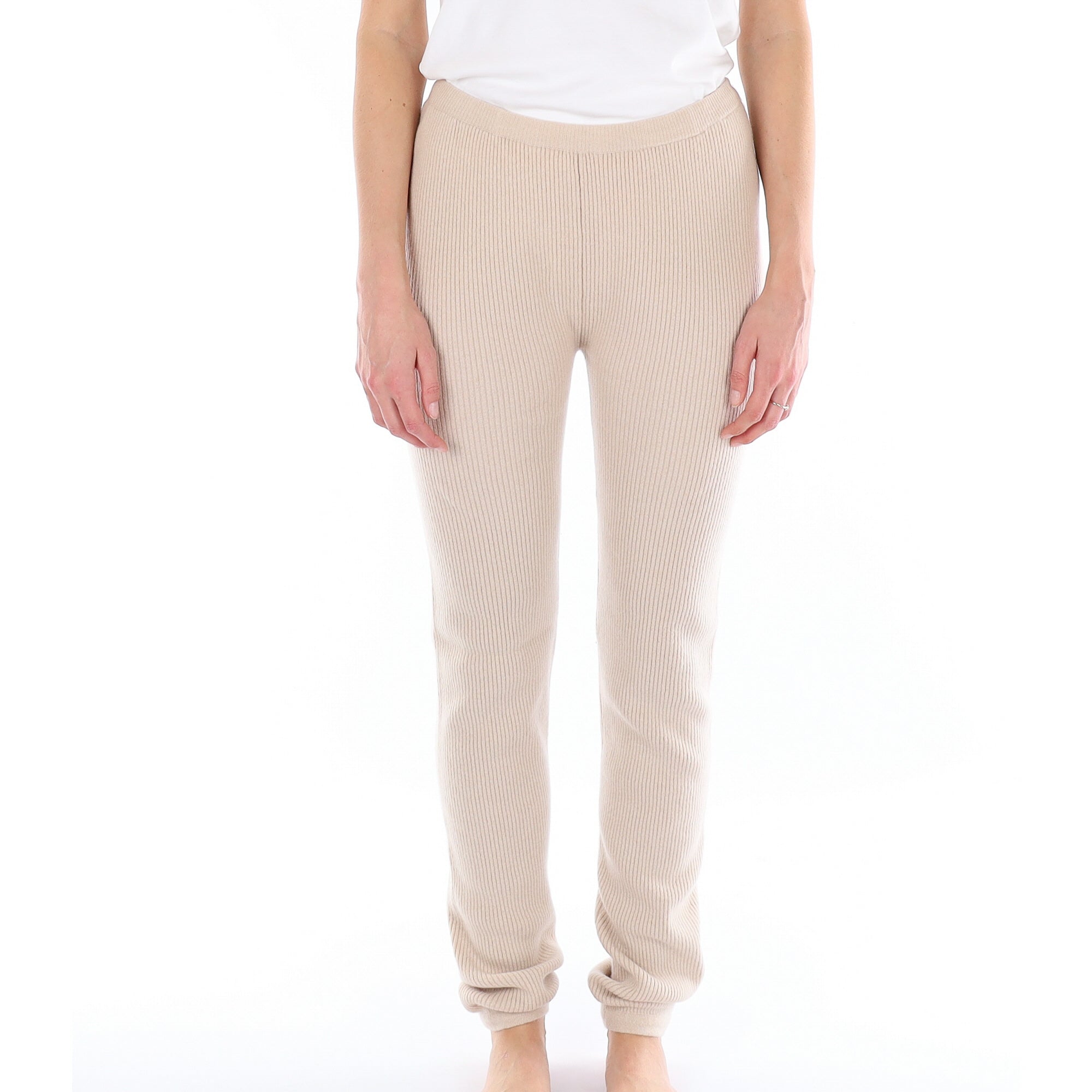 Beige Ribbed Cashmere Lounge Pants Extra Small/Tall