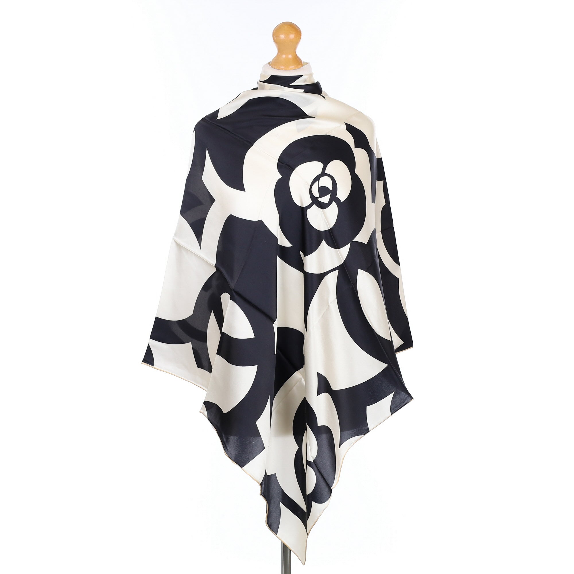 Brand New Large Black and Cream Abstract Silk Scarf