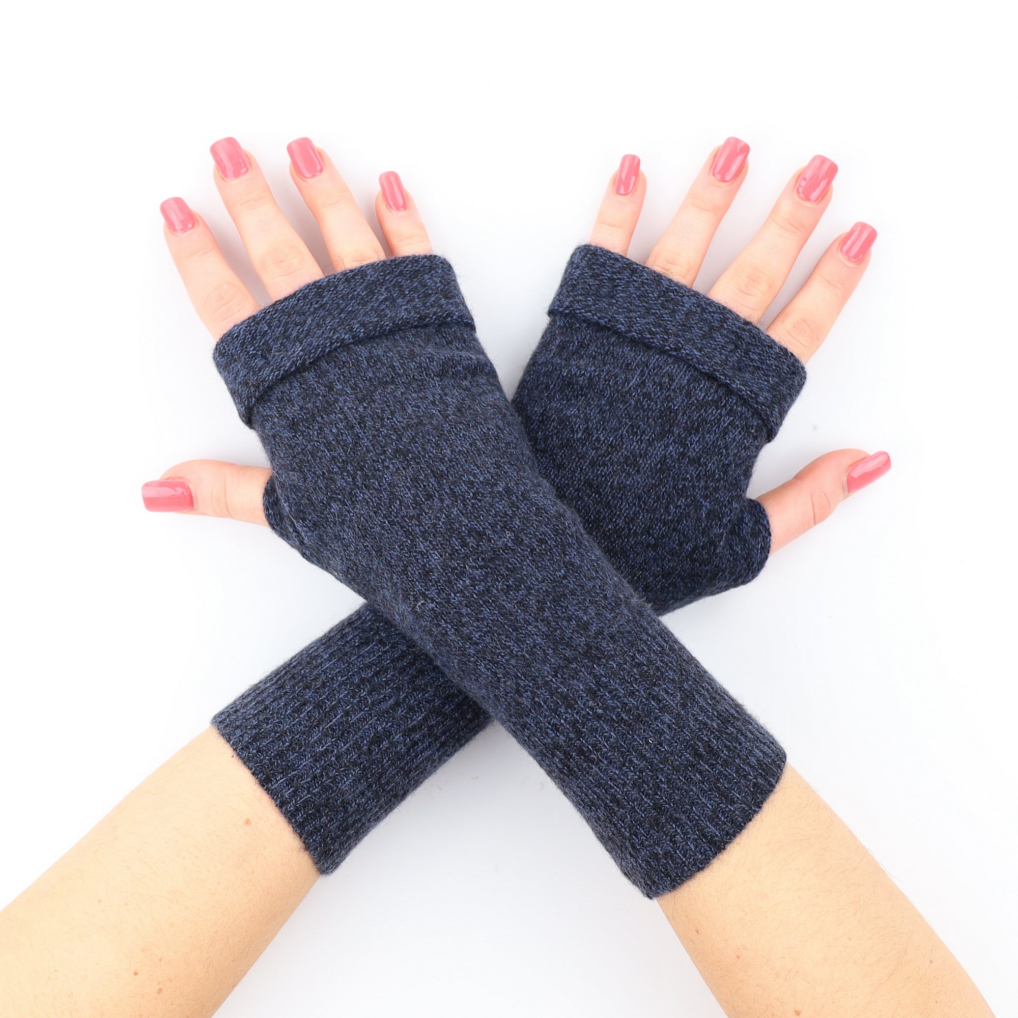 Dark Blue Marl Fingerless Gloves