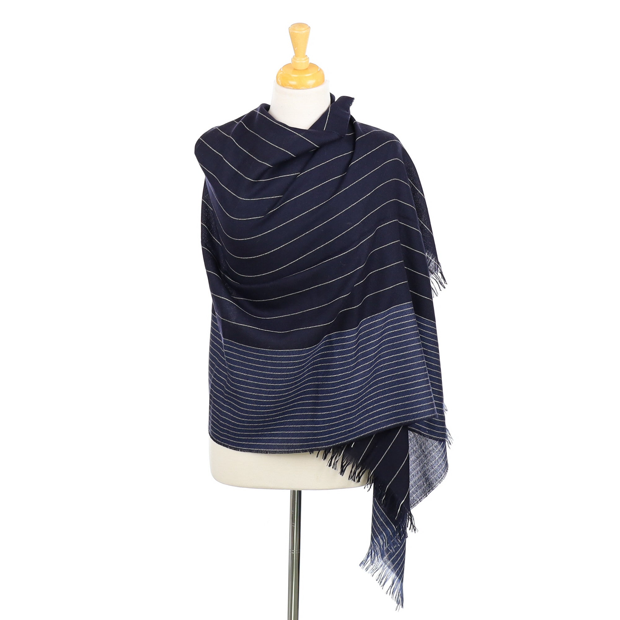 Scottish Begg & Co Navy Pinstripe Cashmere Wrap