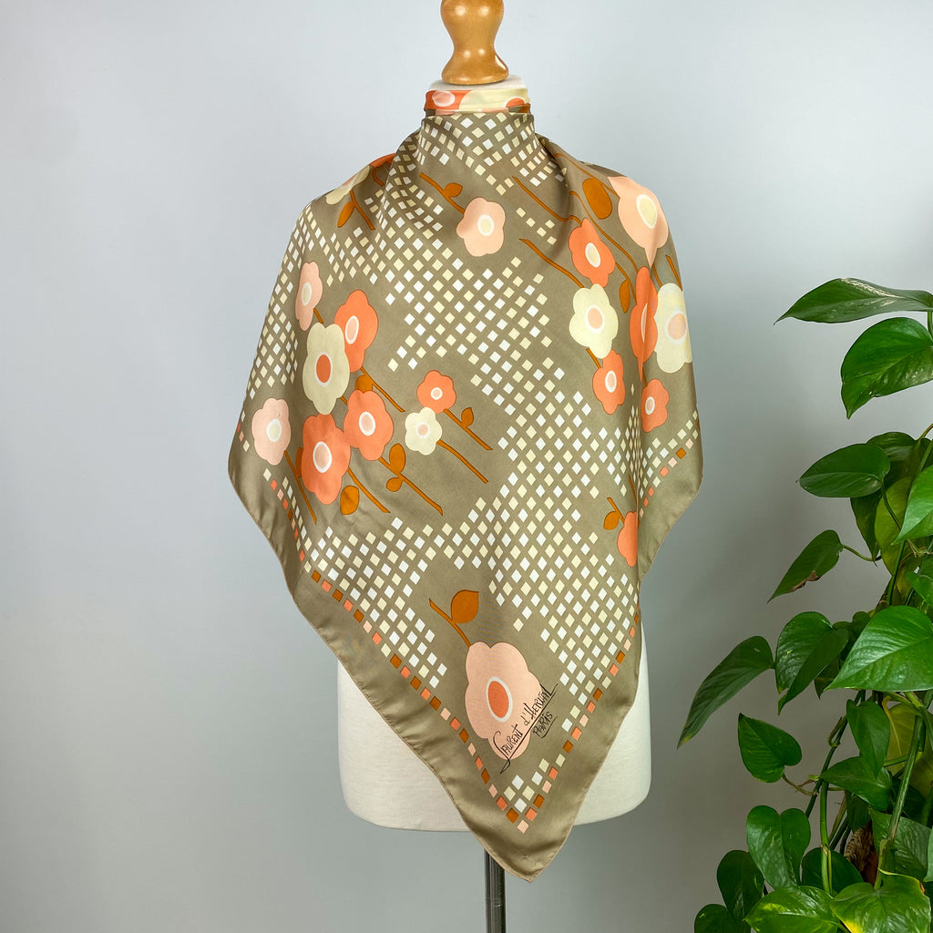 Laurent D’Herval Taupe and Peach Silk Scarf