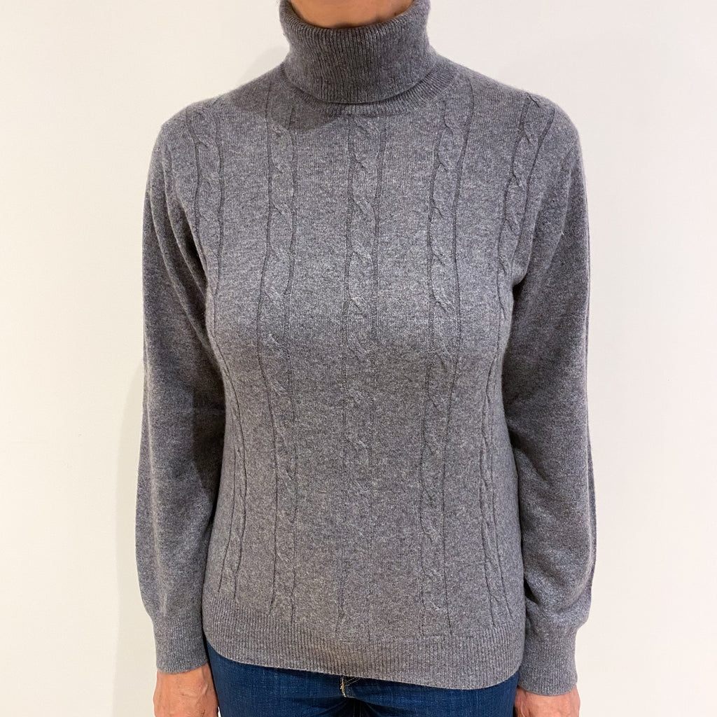 Steel Grey Cashmere Polo Neck Jumper Medium