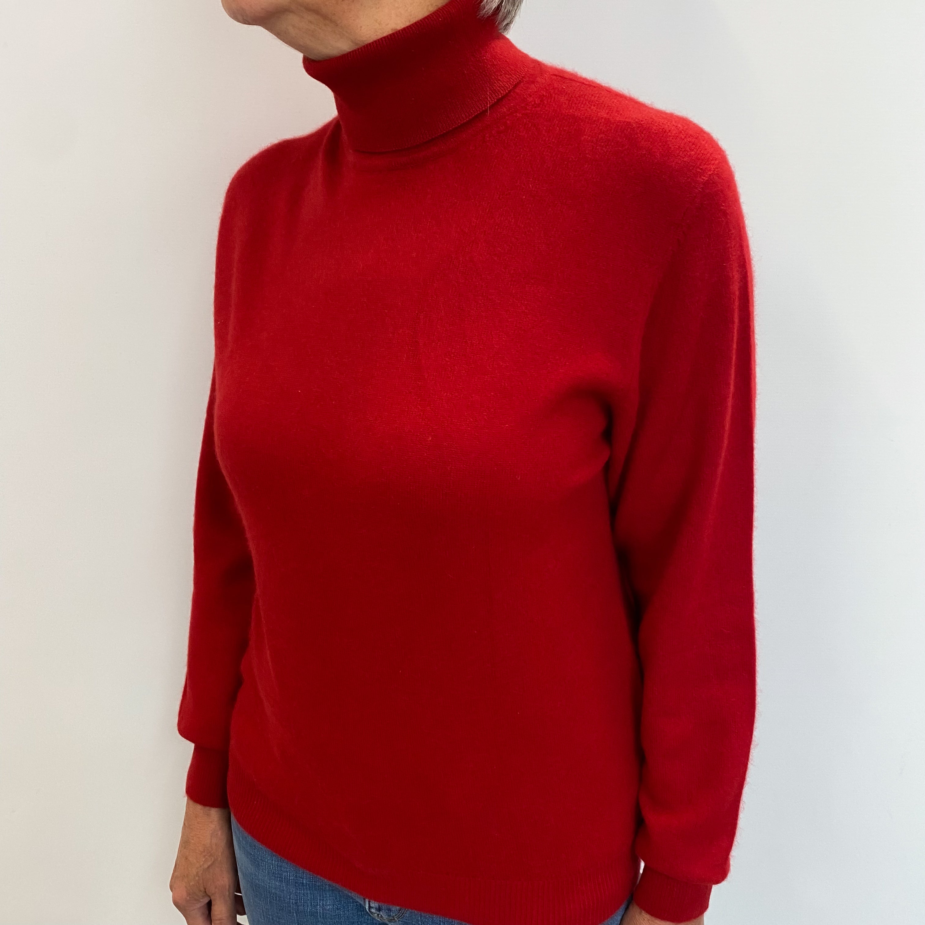 Post Box Red Cashmere Polo Neck Jumper Medium