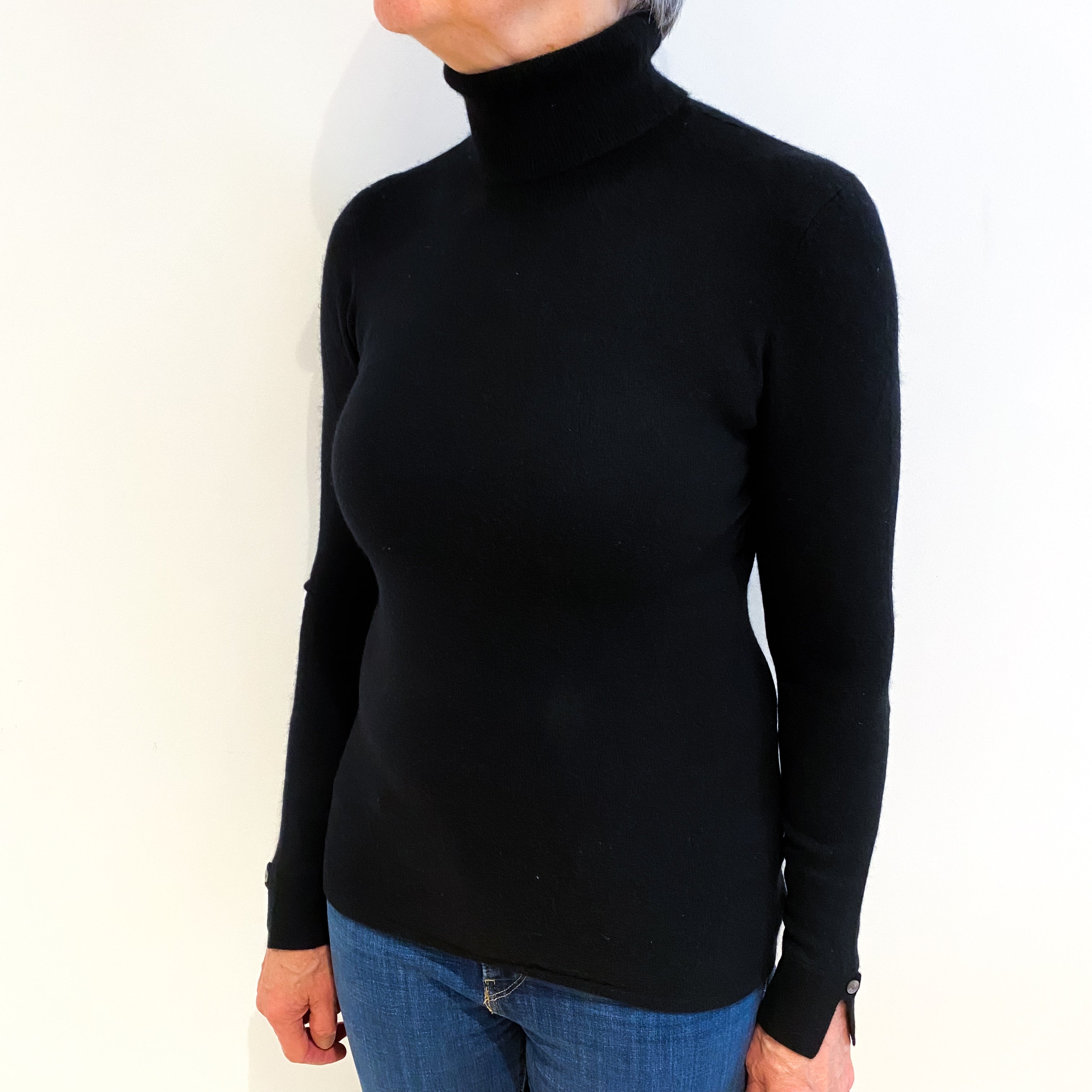 Black Cashmere Polo Neck Jumper Medium
