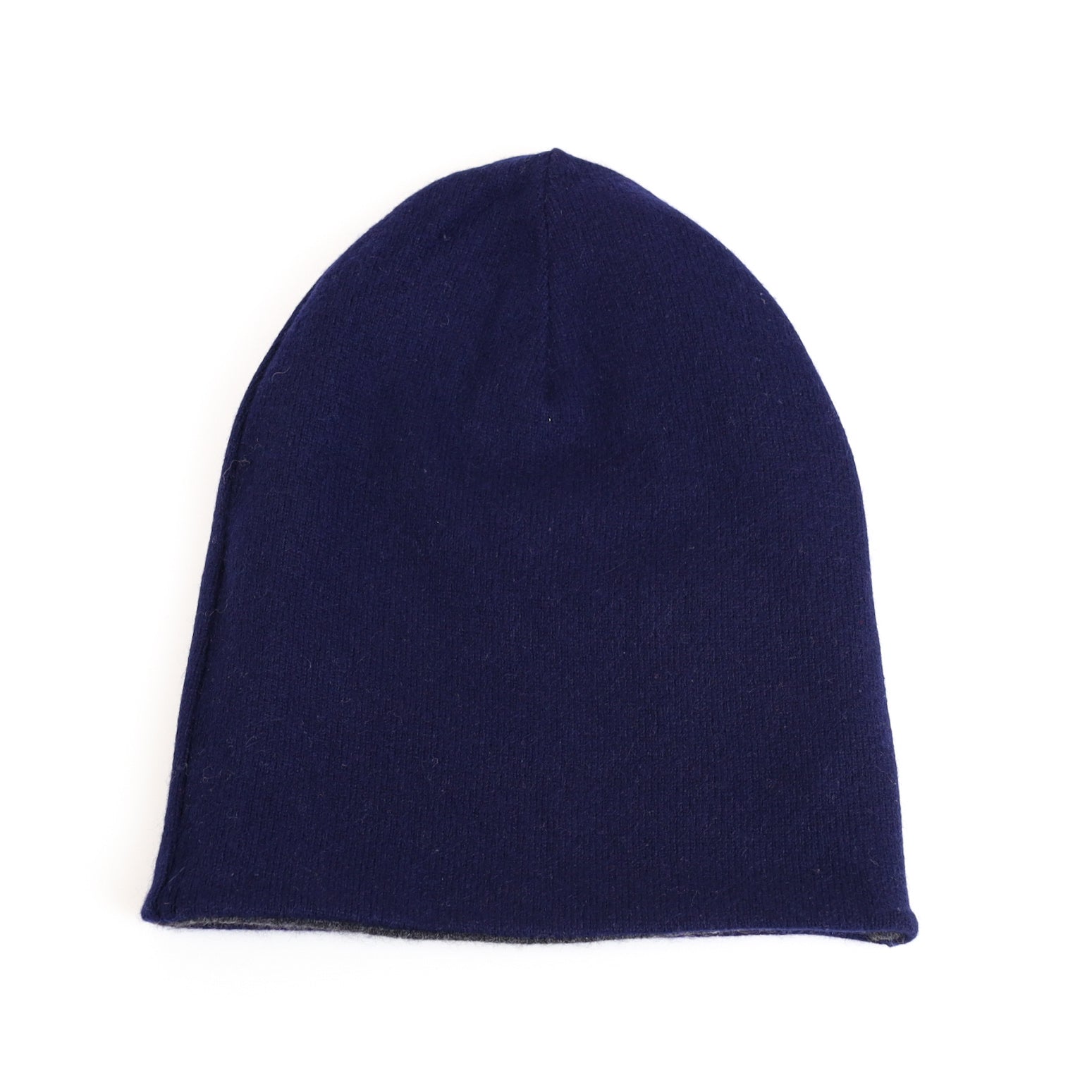 Navy and Charcoal Grey Reversible Cashmere Beanie Hat