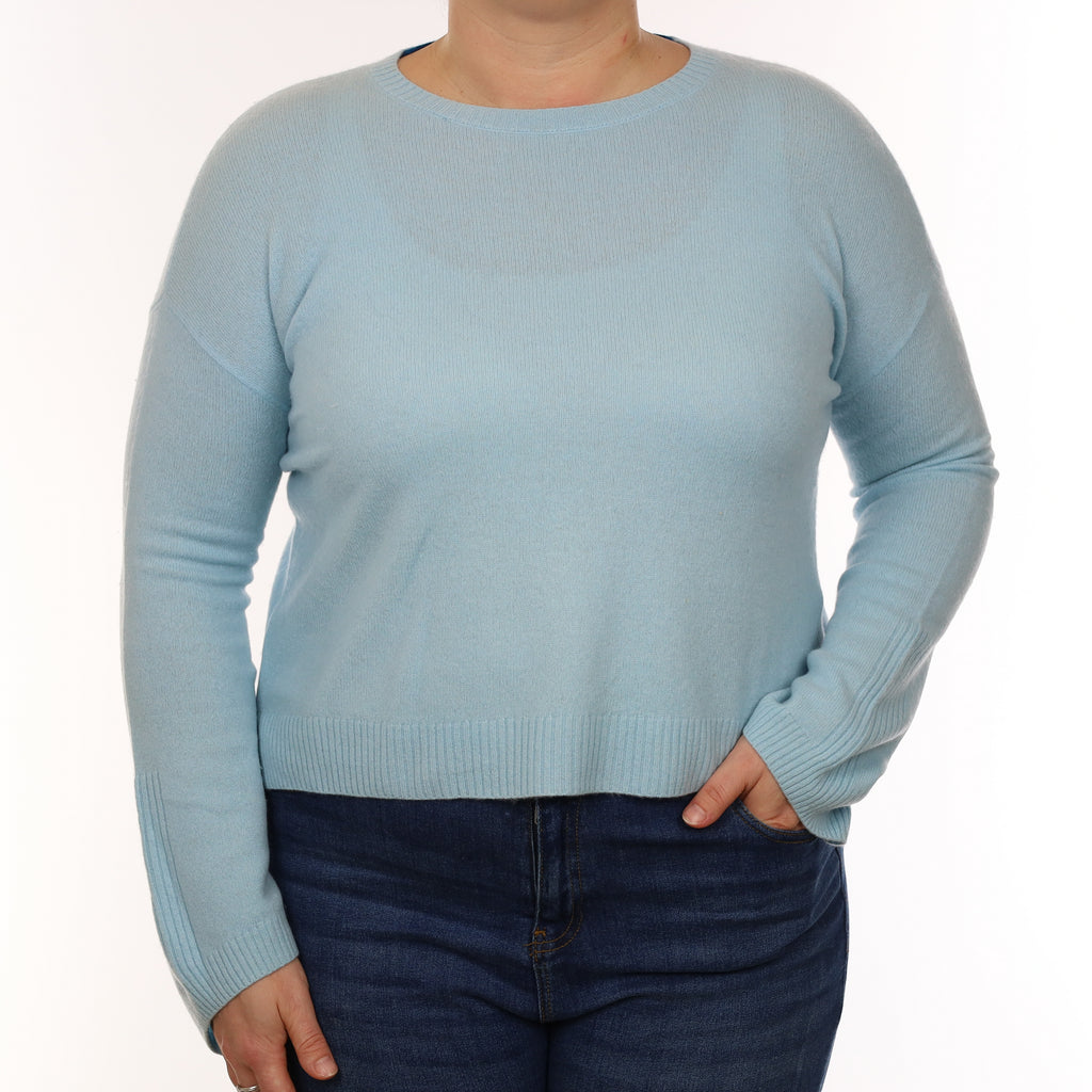 Designer Pale Aqua Cashmere Boxy Crew Neck Jumper Large