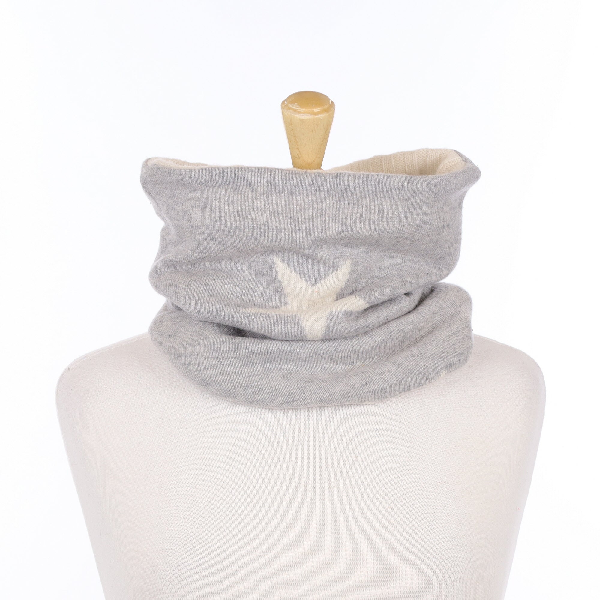 Grey Star and Ivory Rib Luxury Double Layered Snood