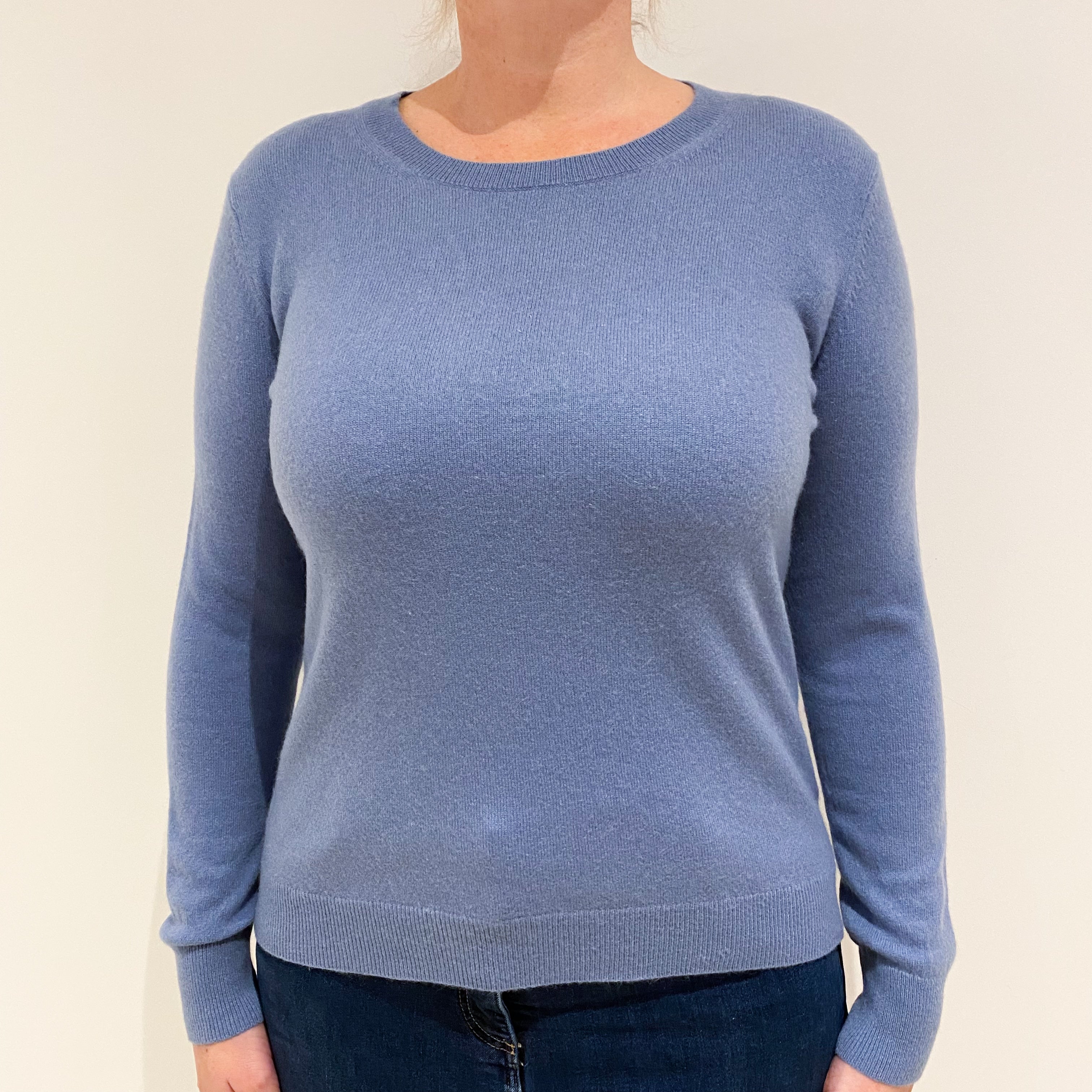 Dusky Blue Cashmere Crew Neck Jumper Large