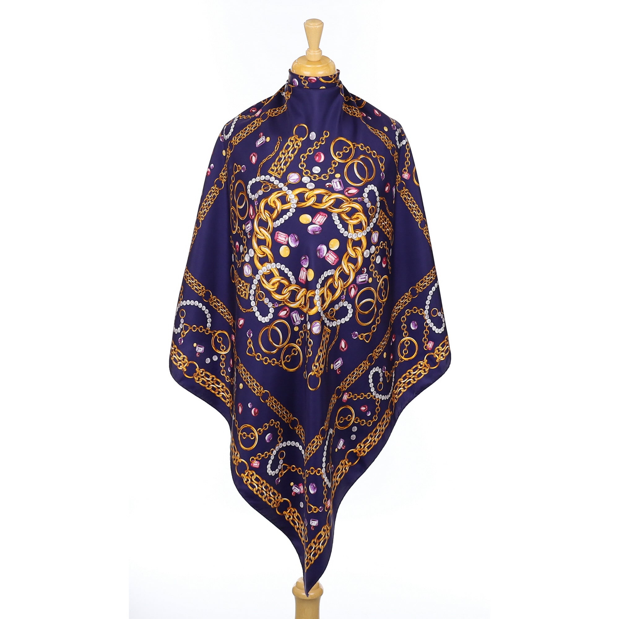Italian Indigo Navy Patterned Vintage Silk Scarf