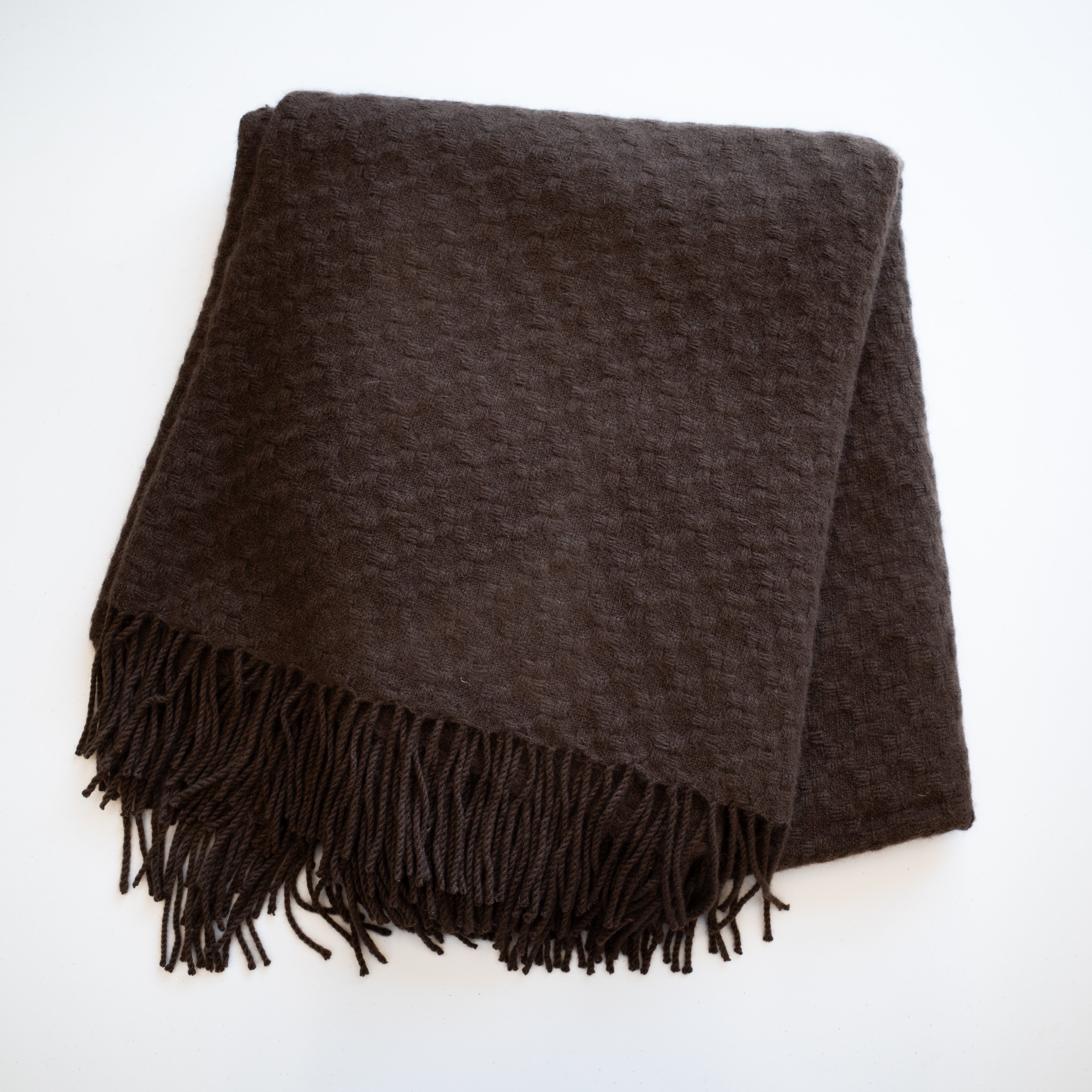 Chocolate Brown Fringed Square Woven Blanket