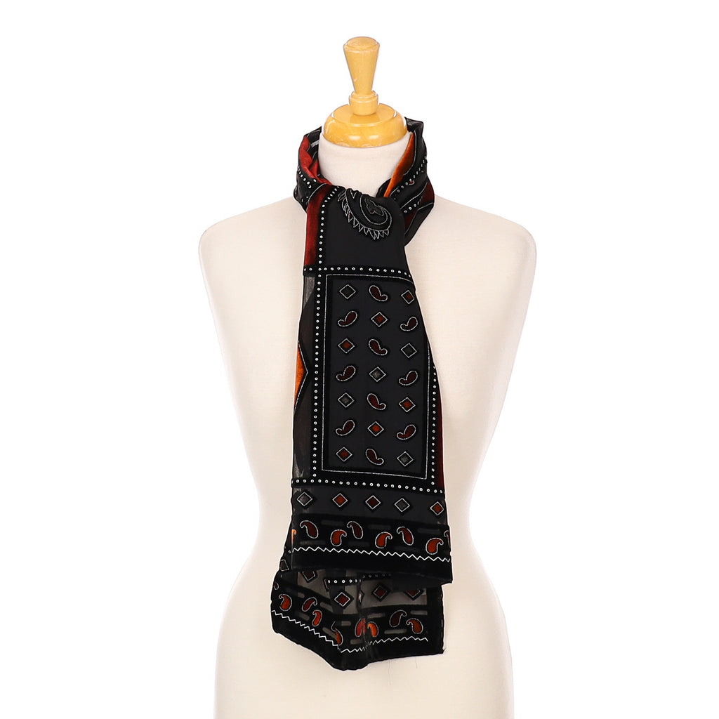 Black Patterned Velvet Silk Scarf