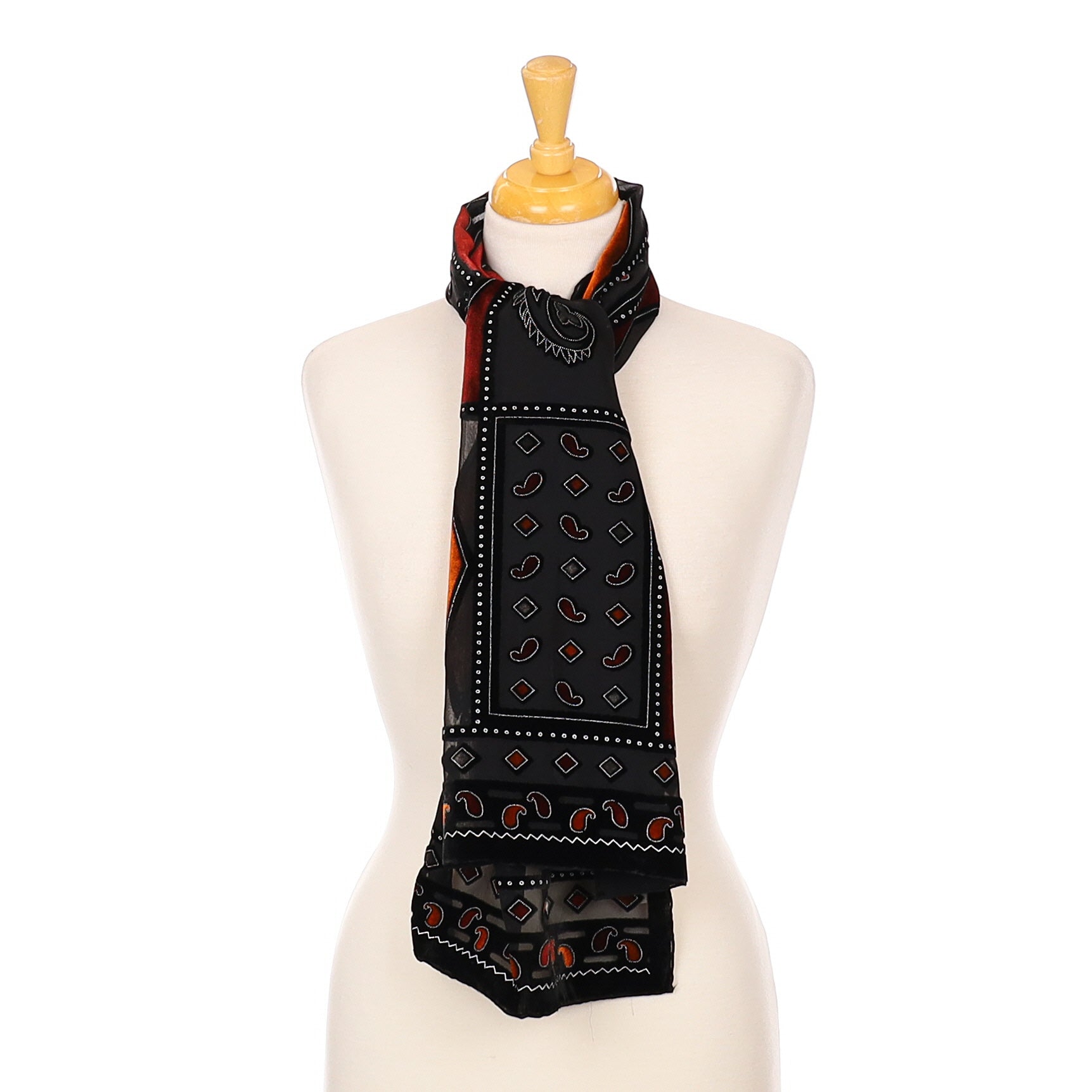 Black Patterned Velvet Silk Scarf