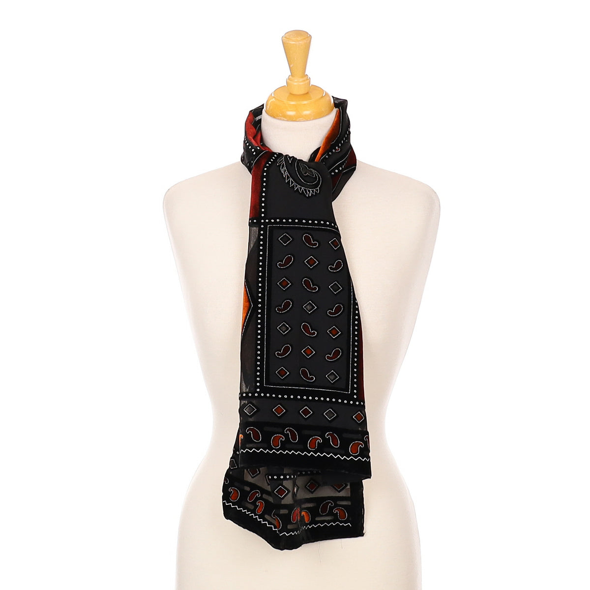 Black Patterned Velvet Silk Scarf