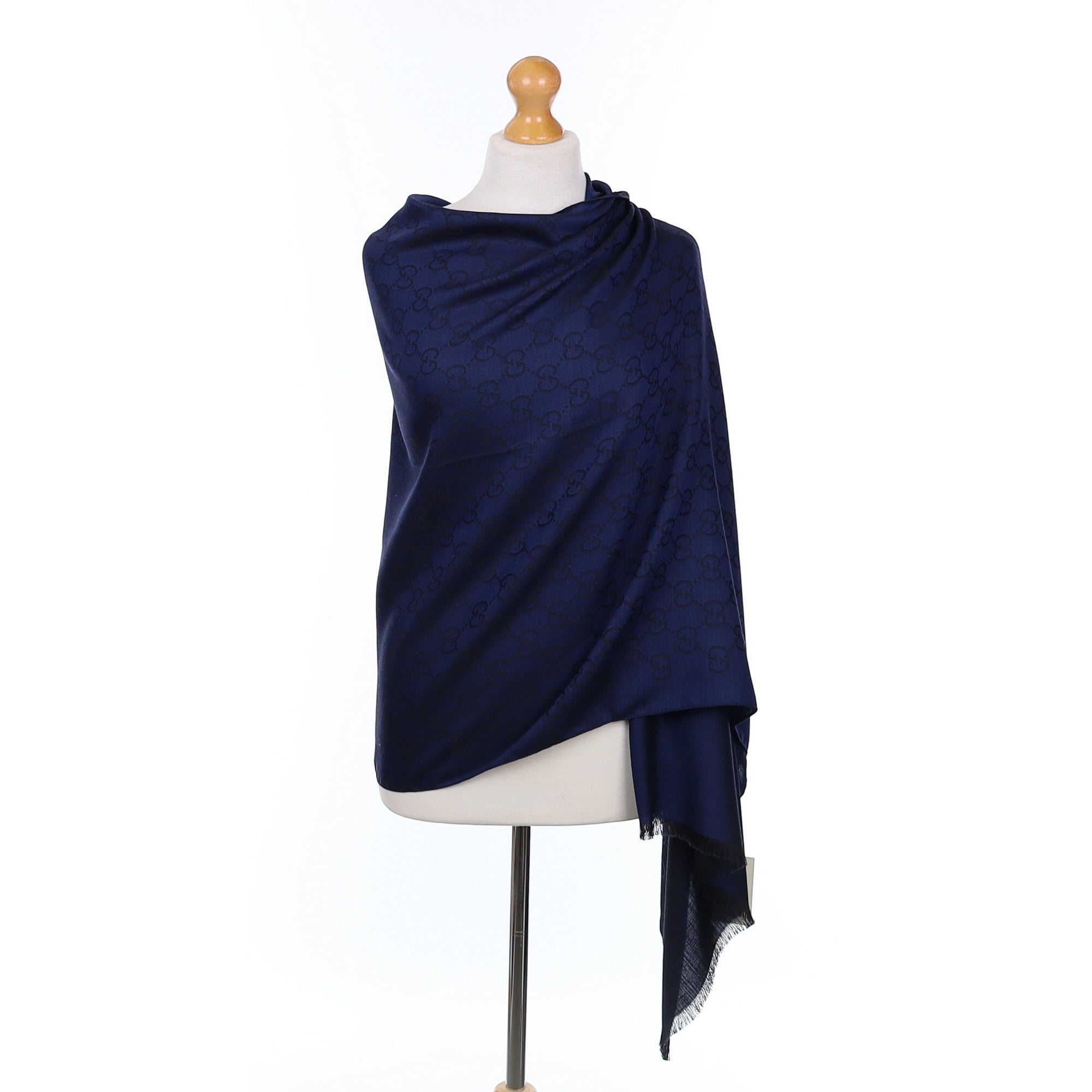 Brand New Gucci Navy Wool Silk Wrap