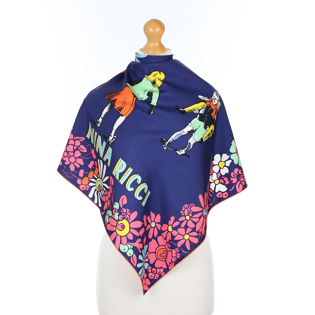 Nina Ricci Blue and Pink Silk Scarf