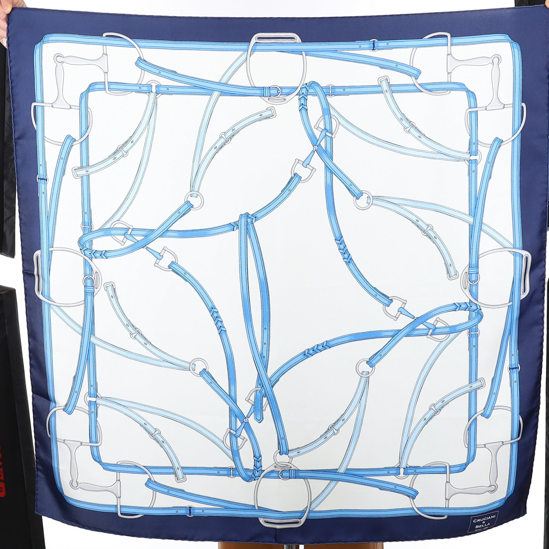 Italian Cruciani & Bella Blue and White Silk Scarf