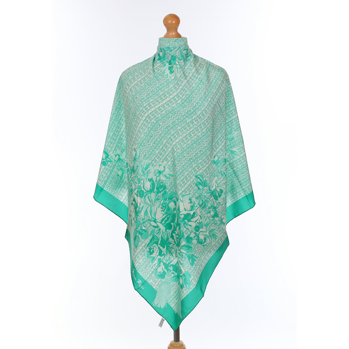 Brand New Boxed Nina Ricci Green Patterned Vintage Silk Scarf
