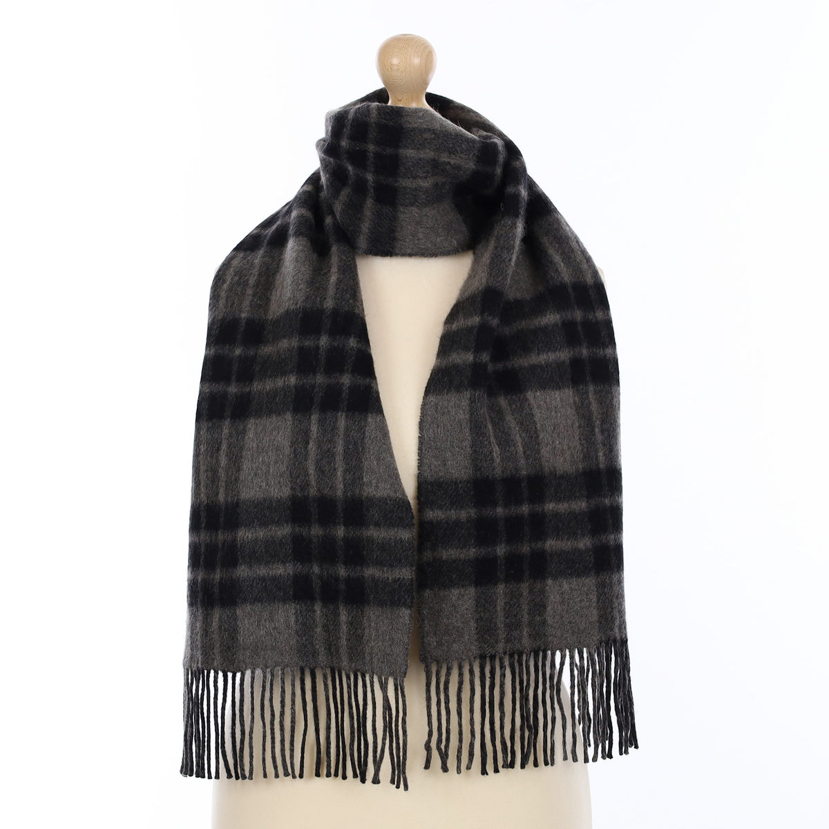 Slate Grey Checkered Cashmere Woven Scarf