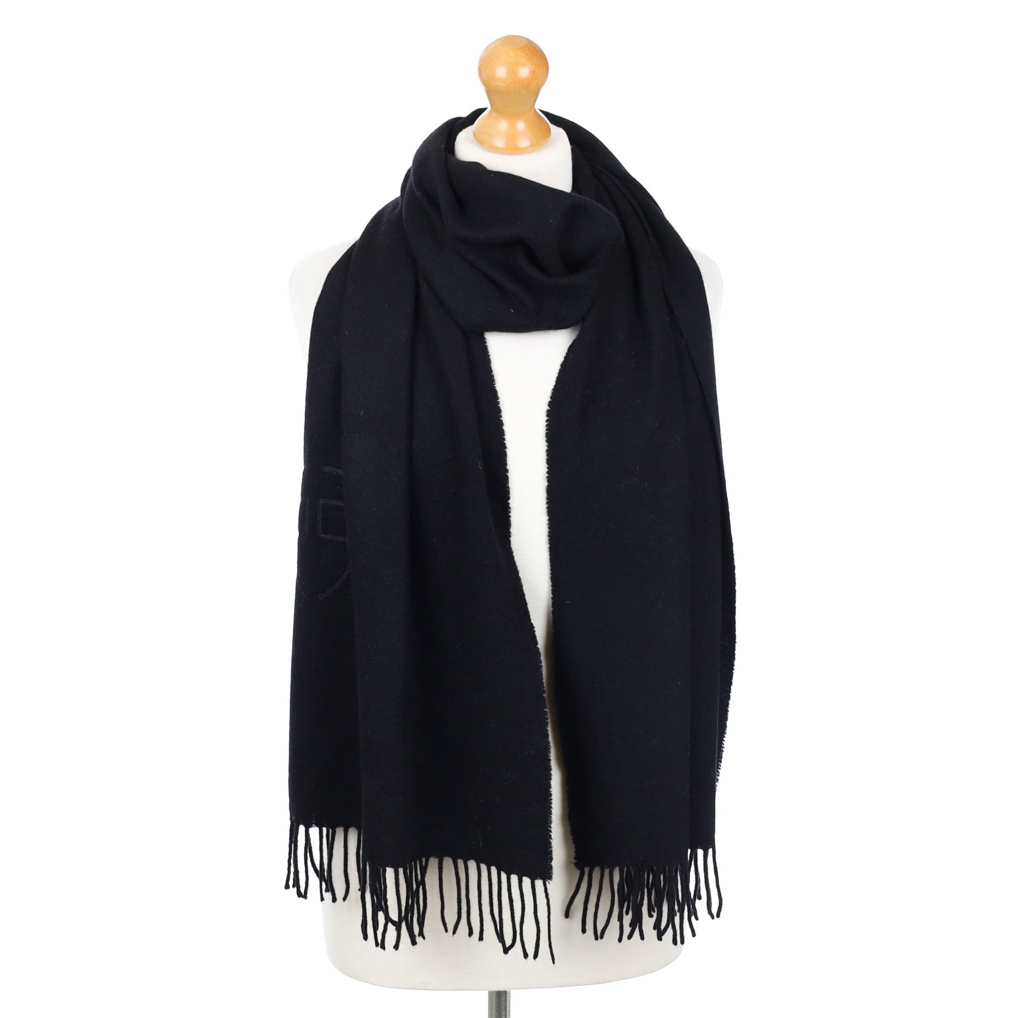 Black Fringed Cashmere Woven Scarf