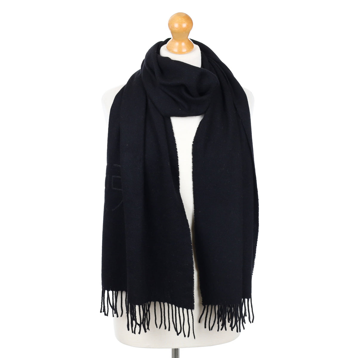Black Fringed Cashmere Woven Scarf