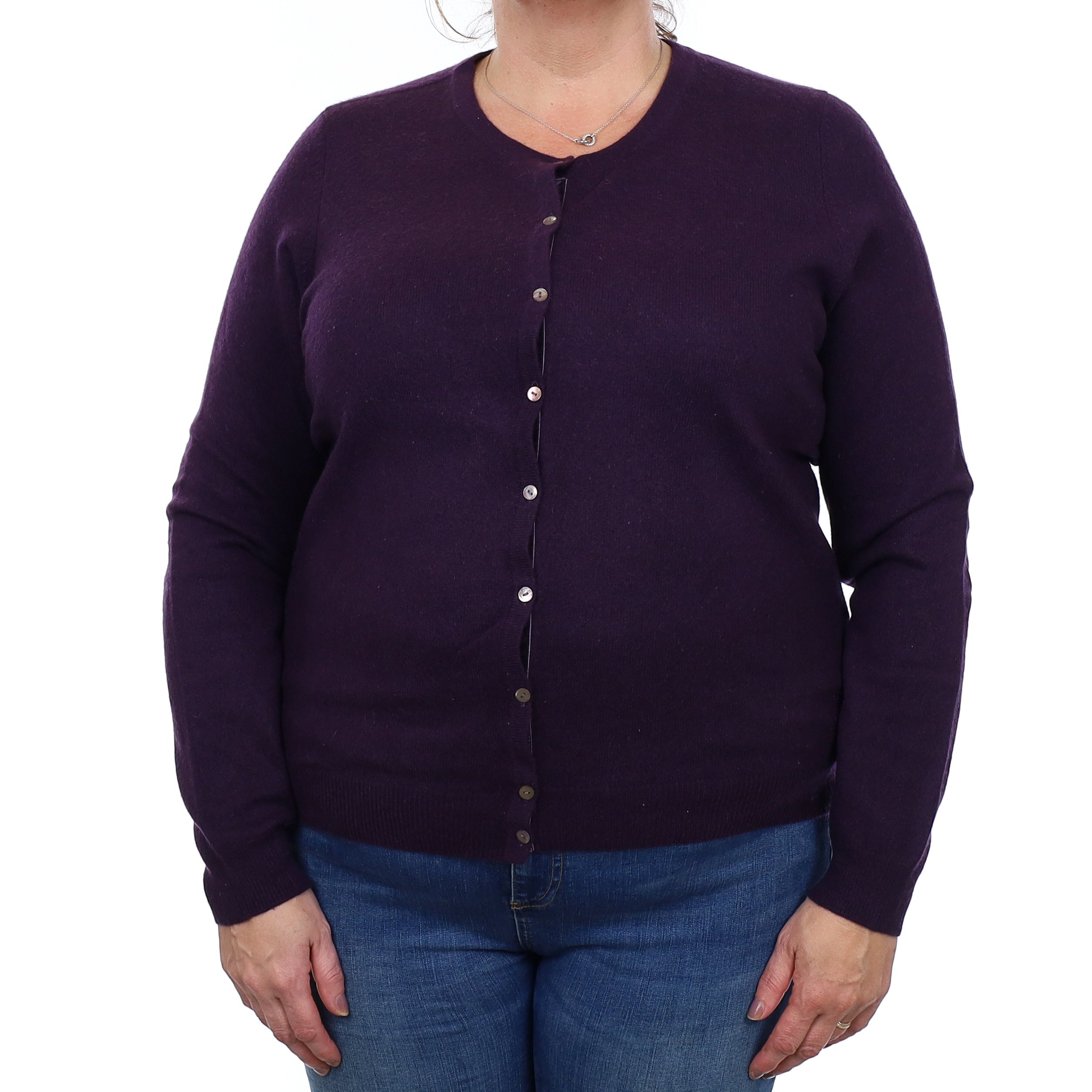 Shadow Purple Cashmere Crew Neck Cardigan Extra Large