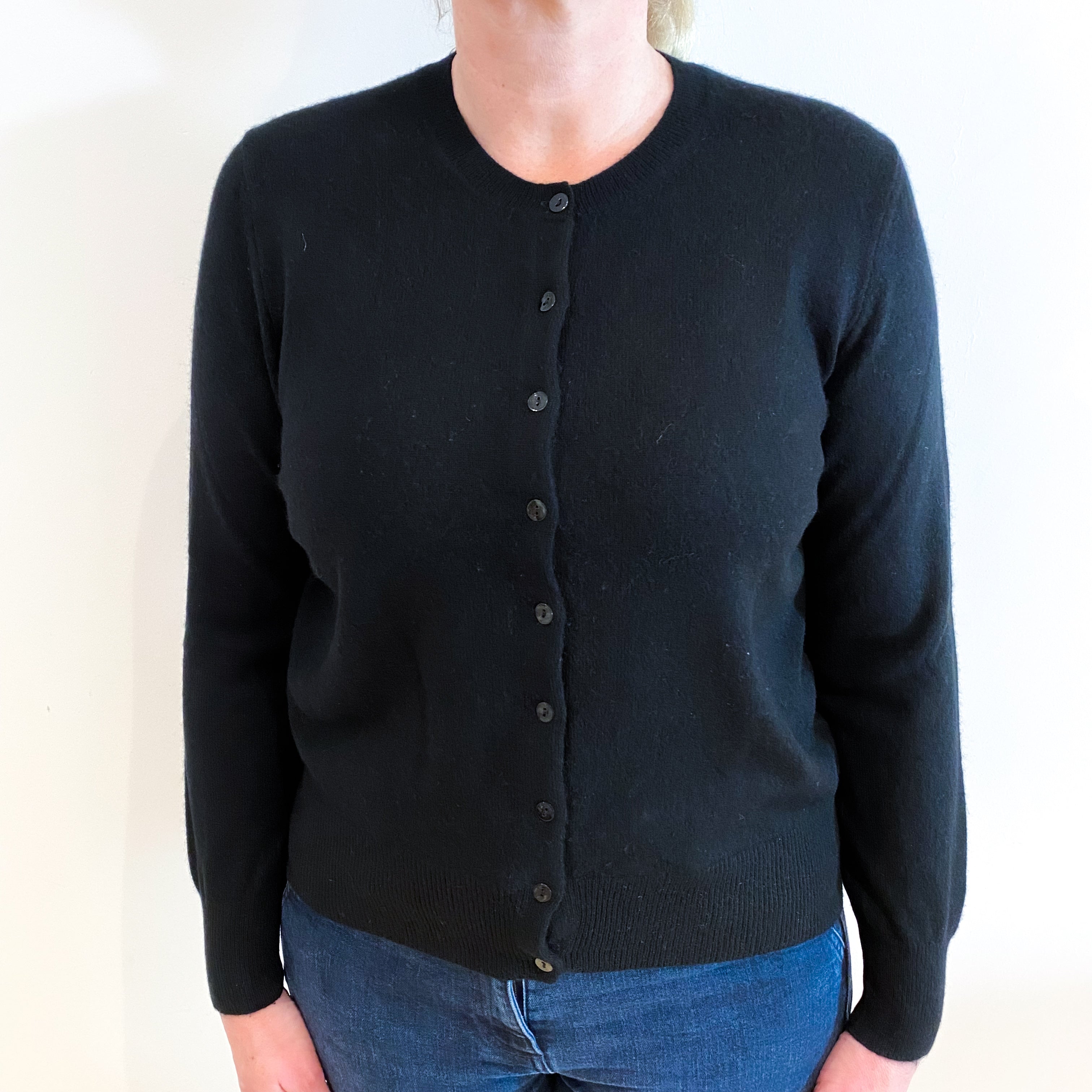 Black Cashmere Crew Neck Cardigan Large