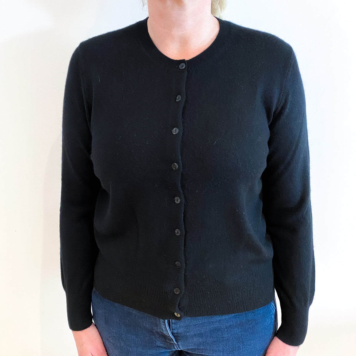 Black Cashmere Crew Neck Cardigan Large