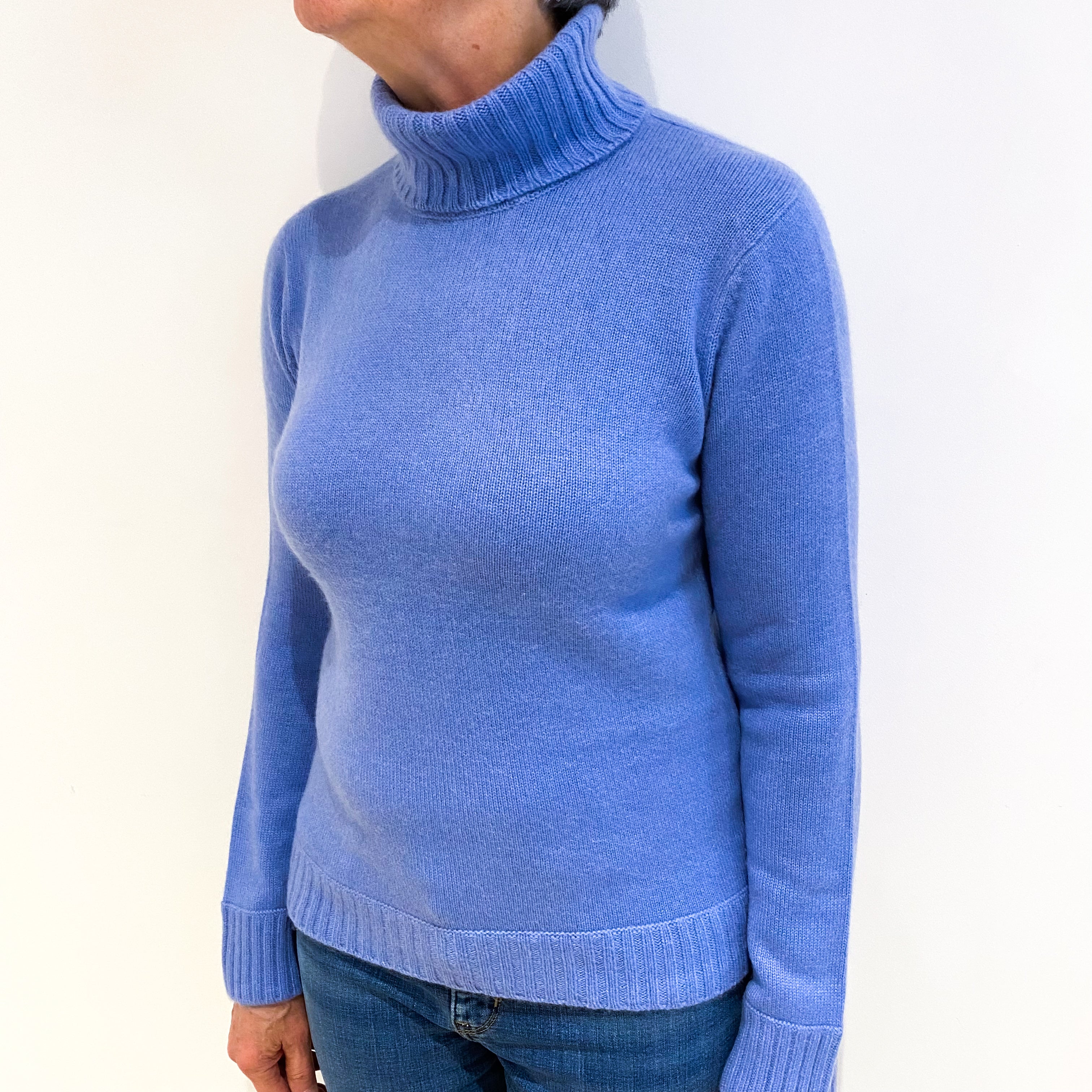 Sky Blue Cashmere Polo Neck Jumper Medium