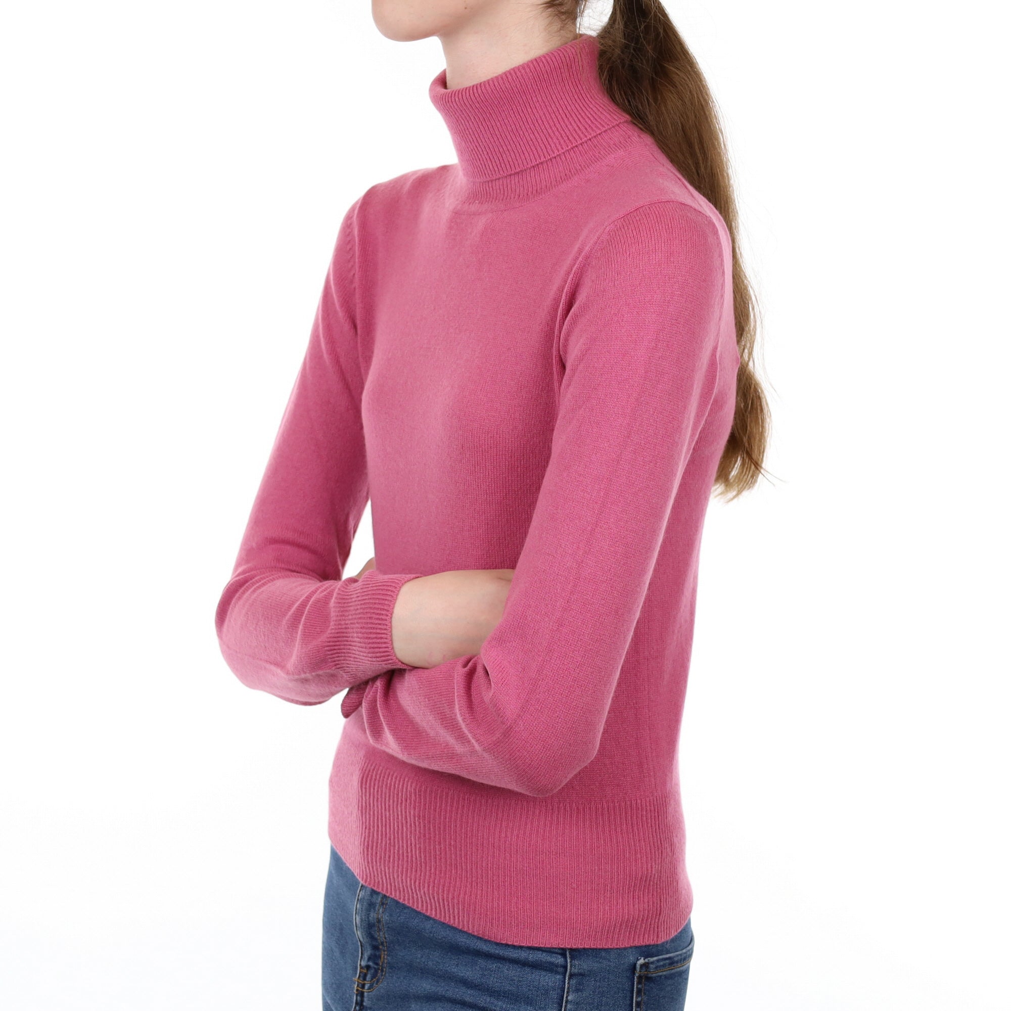 Tulip Pink Cashmere Polo Neck Jumper Extra Small