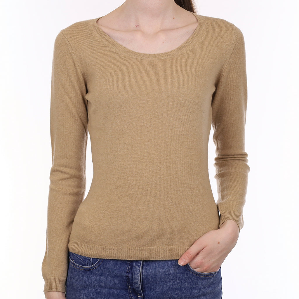 Camel Brown Cashmere Crew Neck Jumper Extra Small