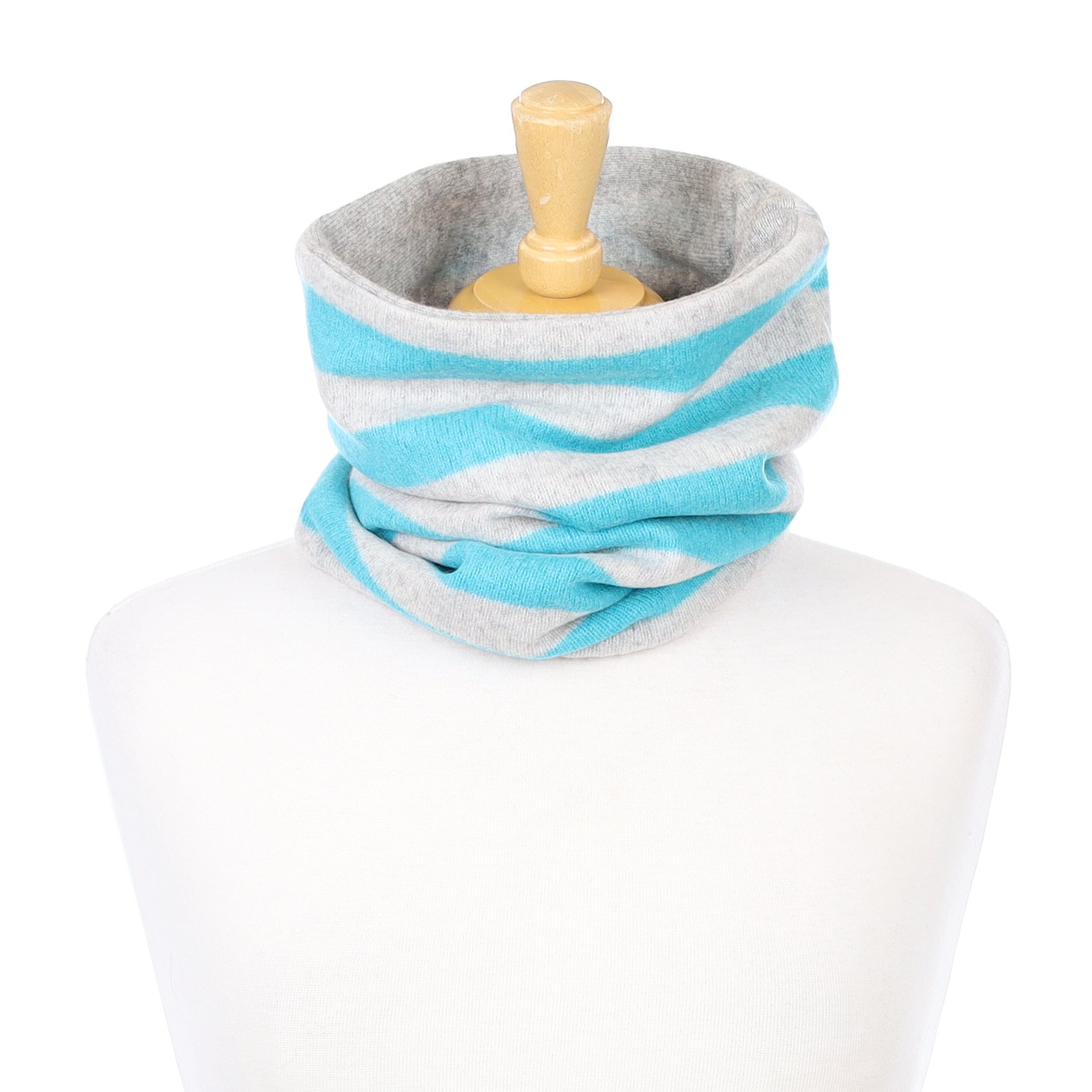 Mist Grey and Aqua Blue Striped Luxury Double Layered Snood