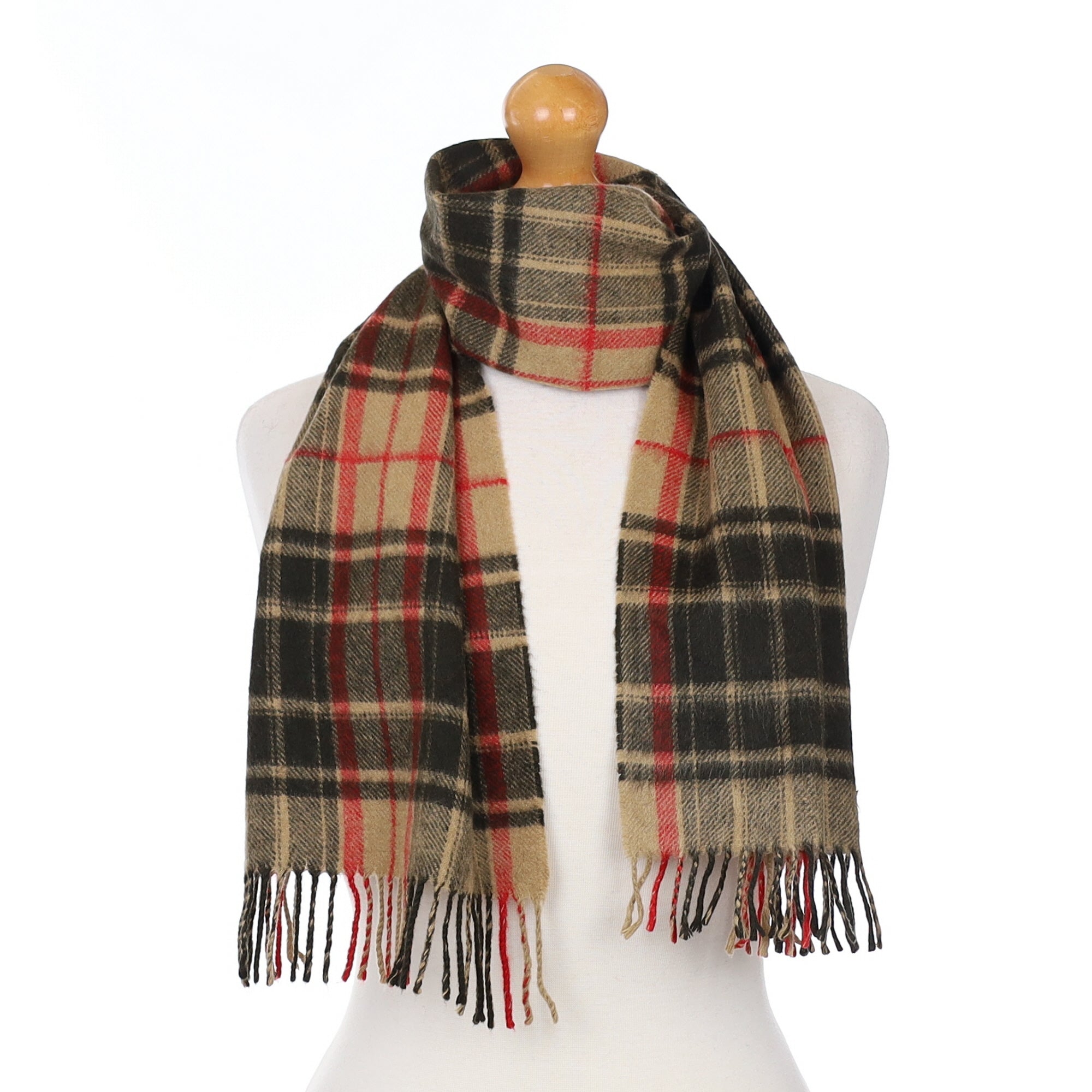 British Camel and Khaki Checked Cashmere Woven Scarf