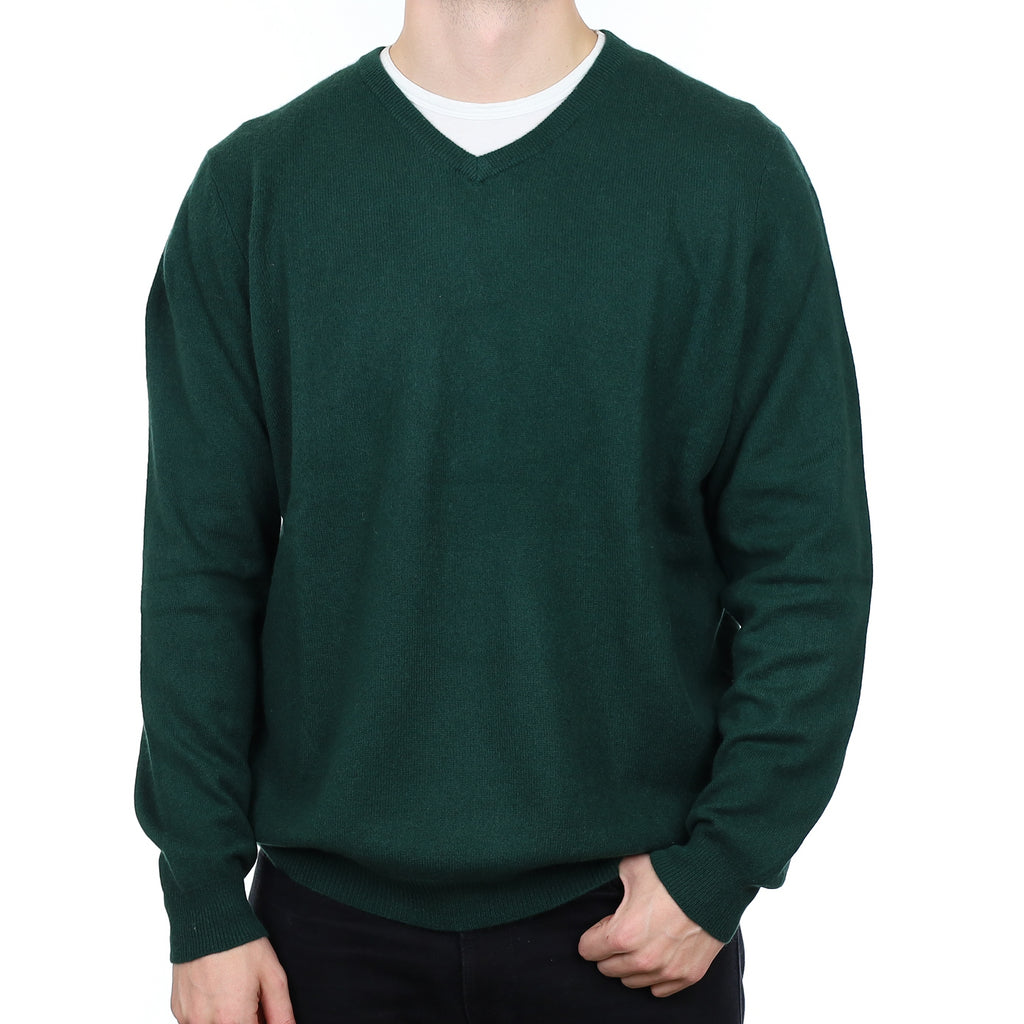 Men’s Racing Green Cashmere V Neck Jumper XXL